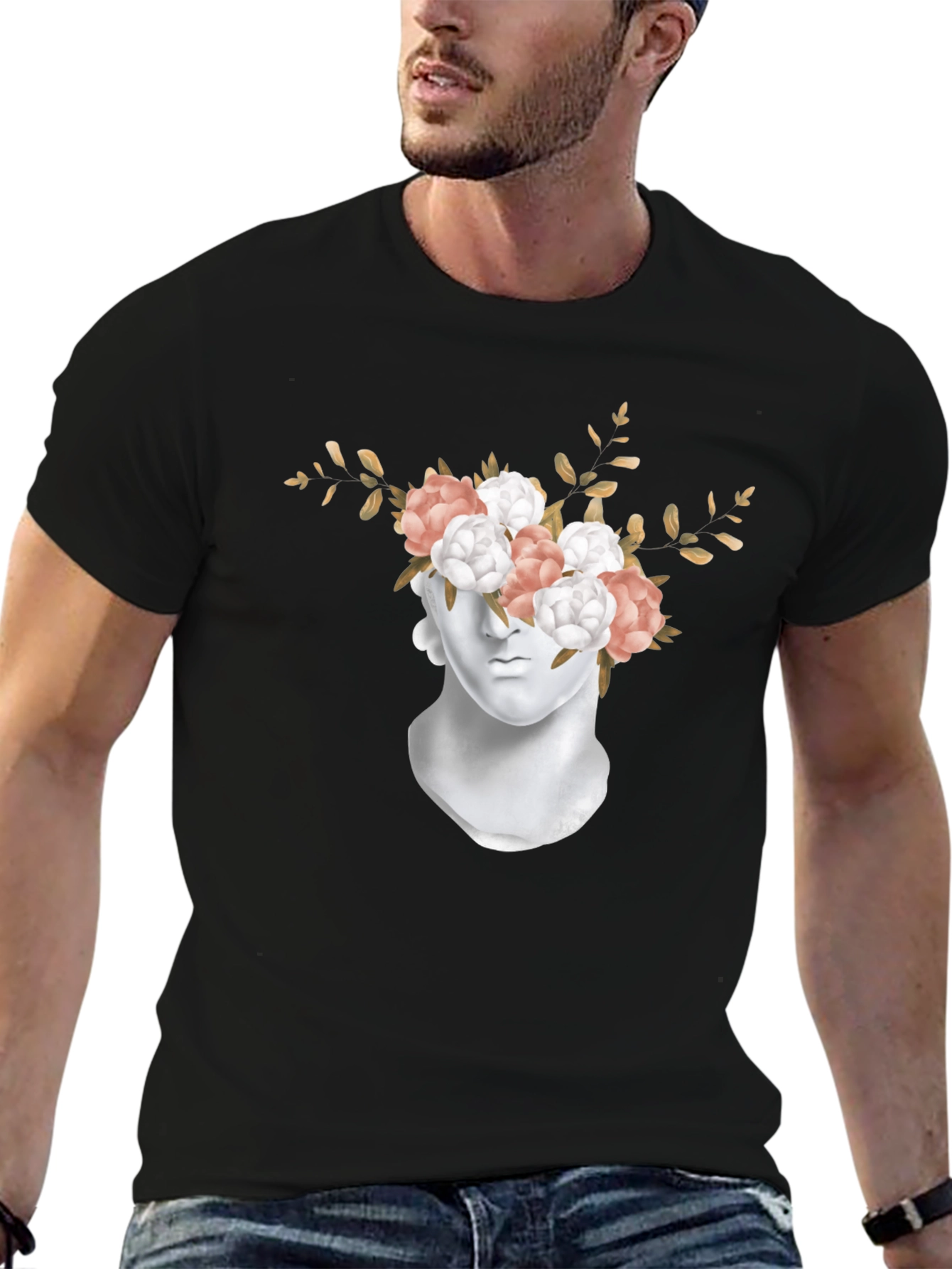 Black Floral Statue Graphic Tee view 6