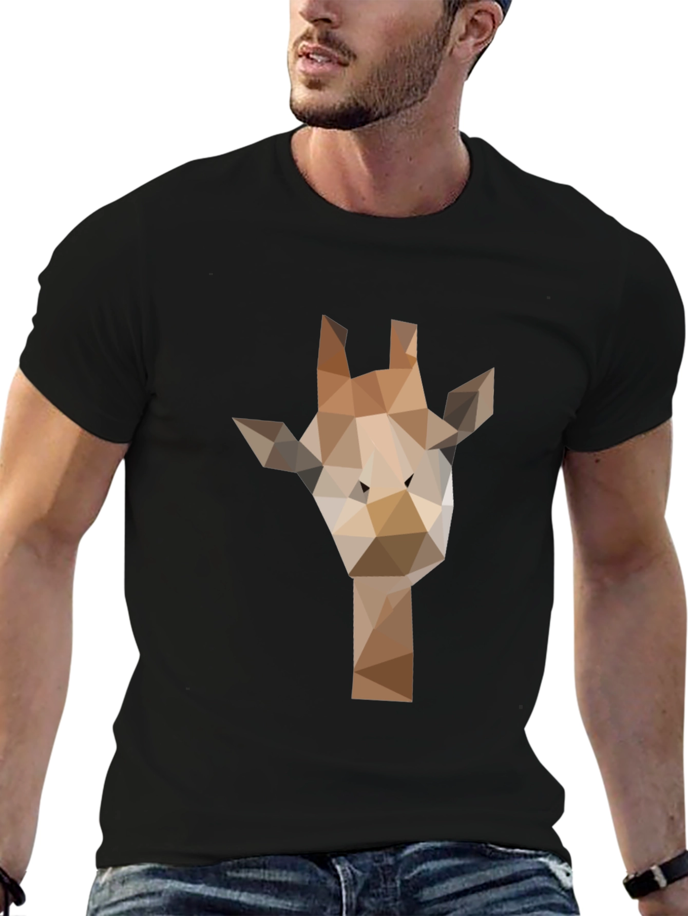 Black Geometric Giraffe Graphic Tee - Modern Black T-Shirt view 6