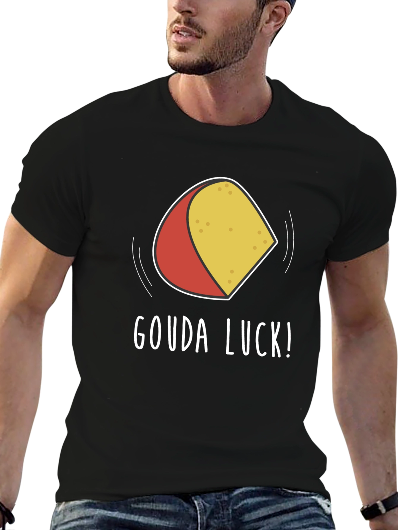 Black Gouda Luck Graphic T-Shirt - Funny Cheese Pun Tee view 6