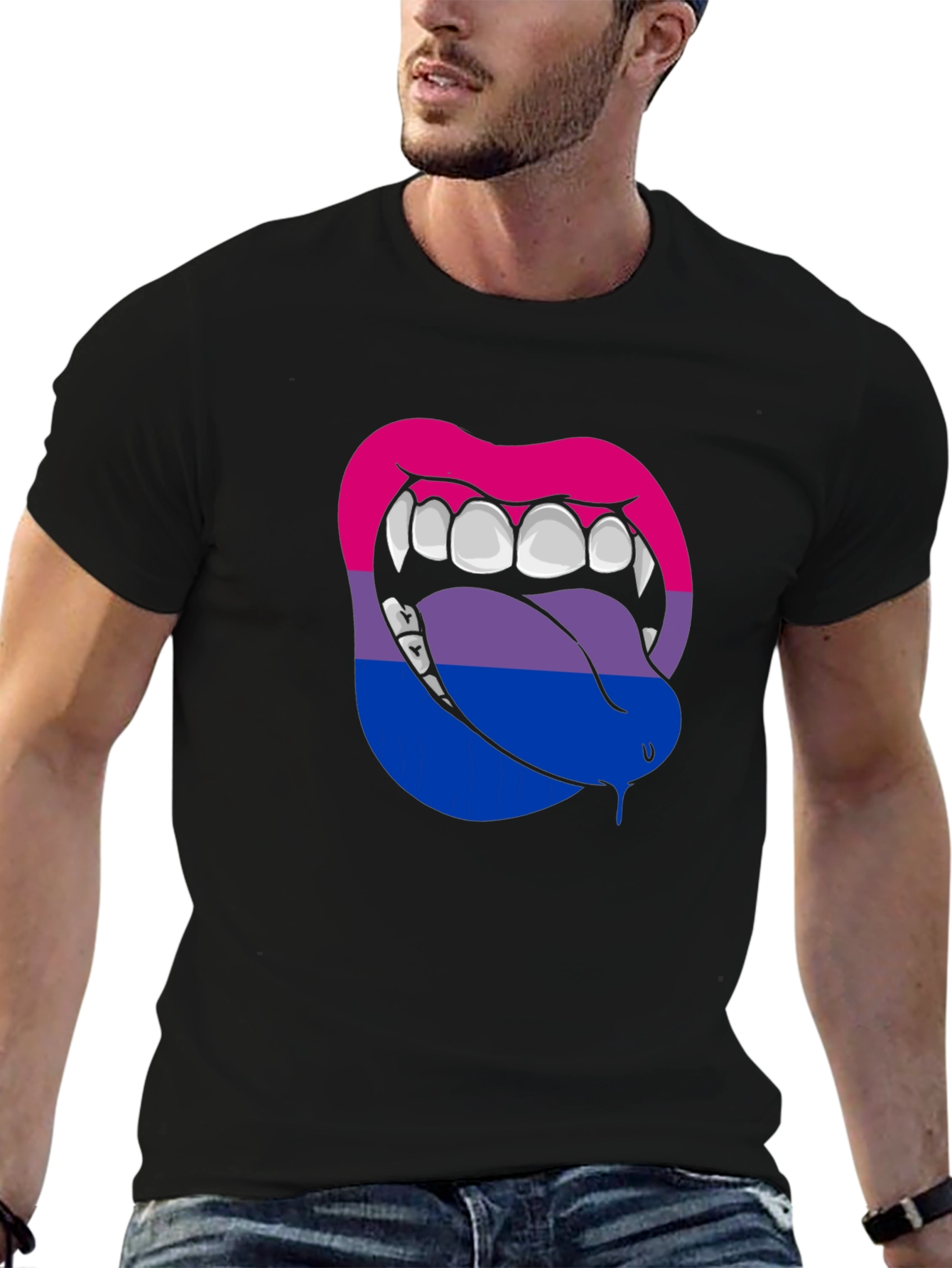 Black Bisexual Pride Vampire Lips Graphic Tee view 6
