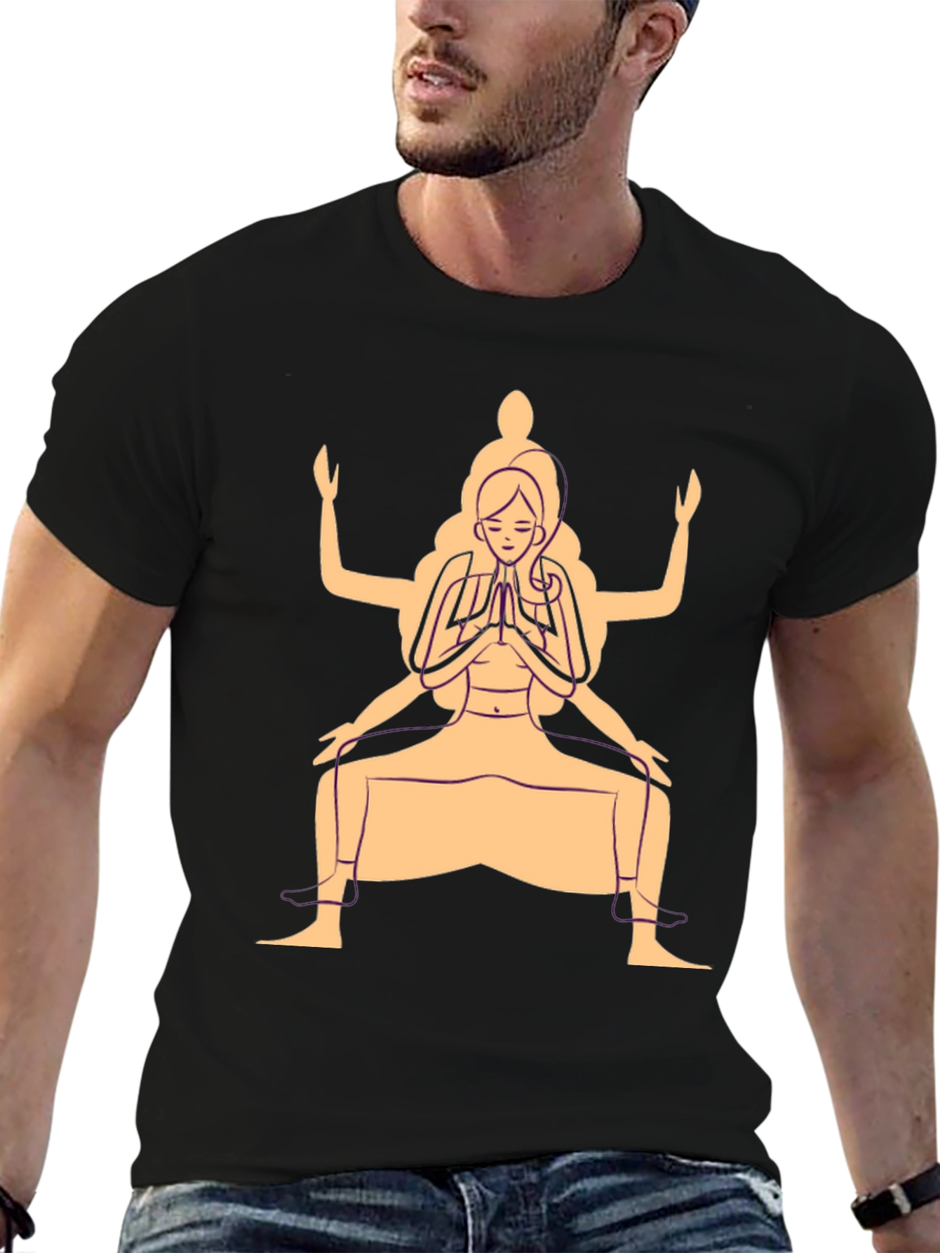 Black Yoga Pose Graphic T-Shirt - Black Cotton Blend view 6