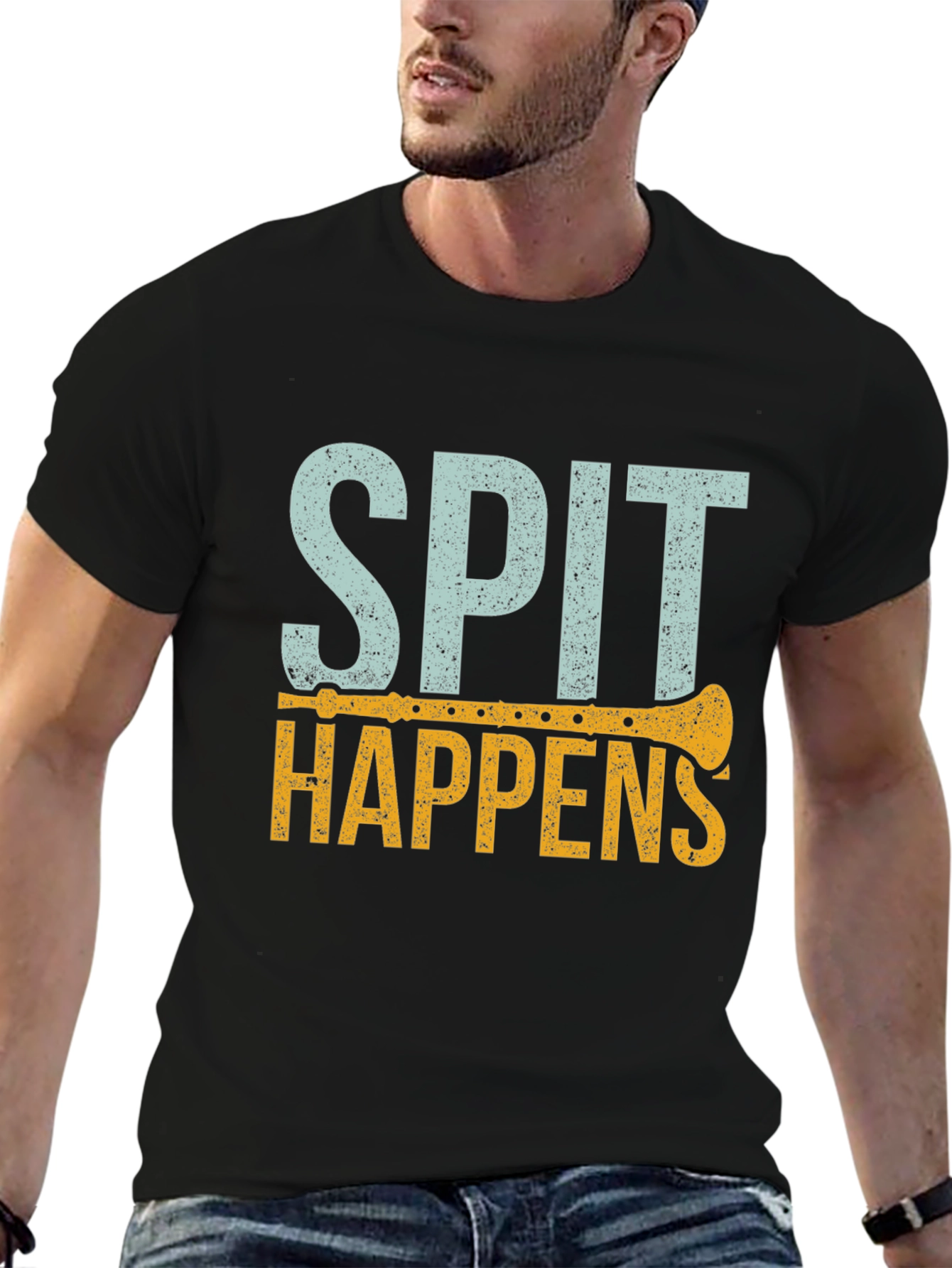 Black Spit Happens T-Shirt | Funny Music Lover Tee view 6