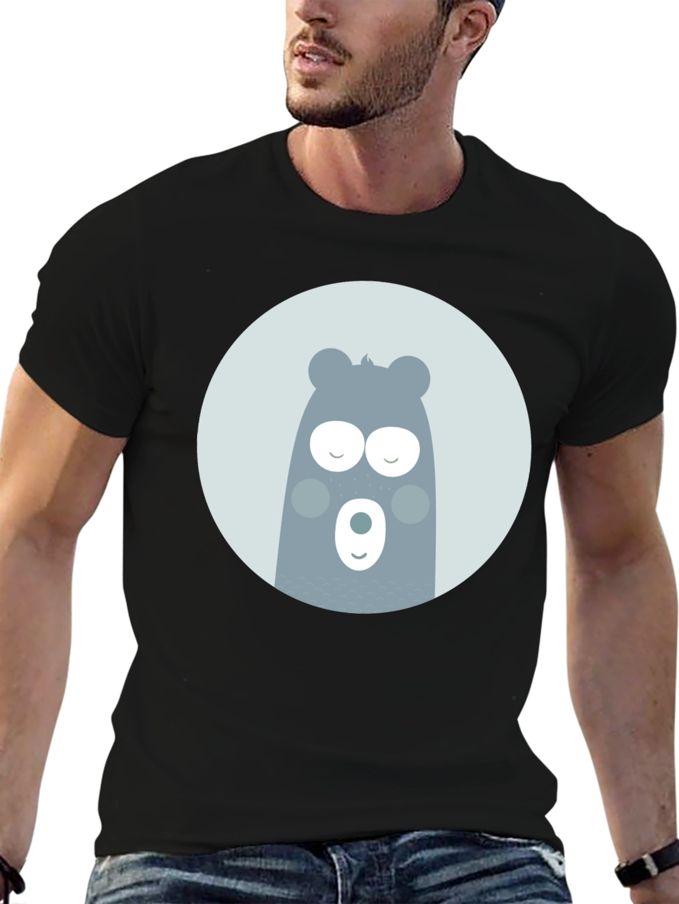 Black Cute Bear Graphic Black T-Shirt view 6