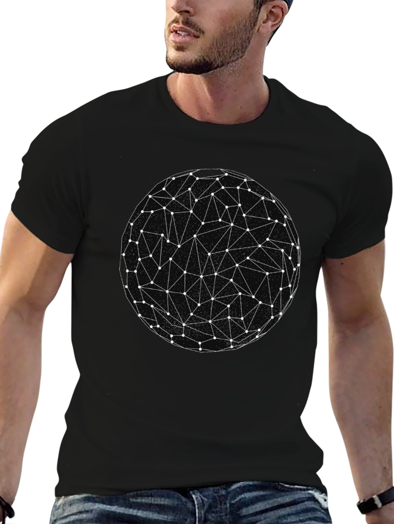 Black Abstract Geometric Sphere Graphic Tee - Modern Minimalist view 6