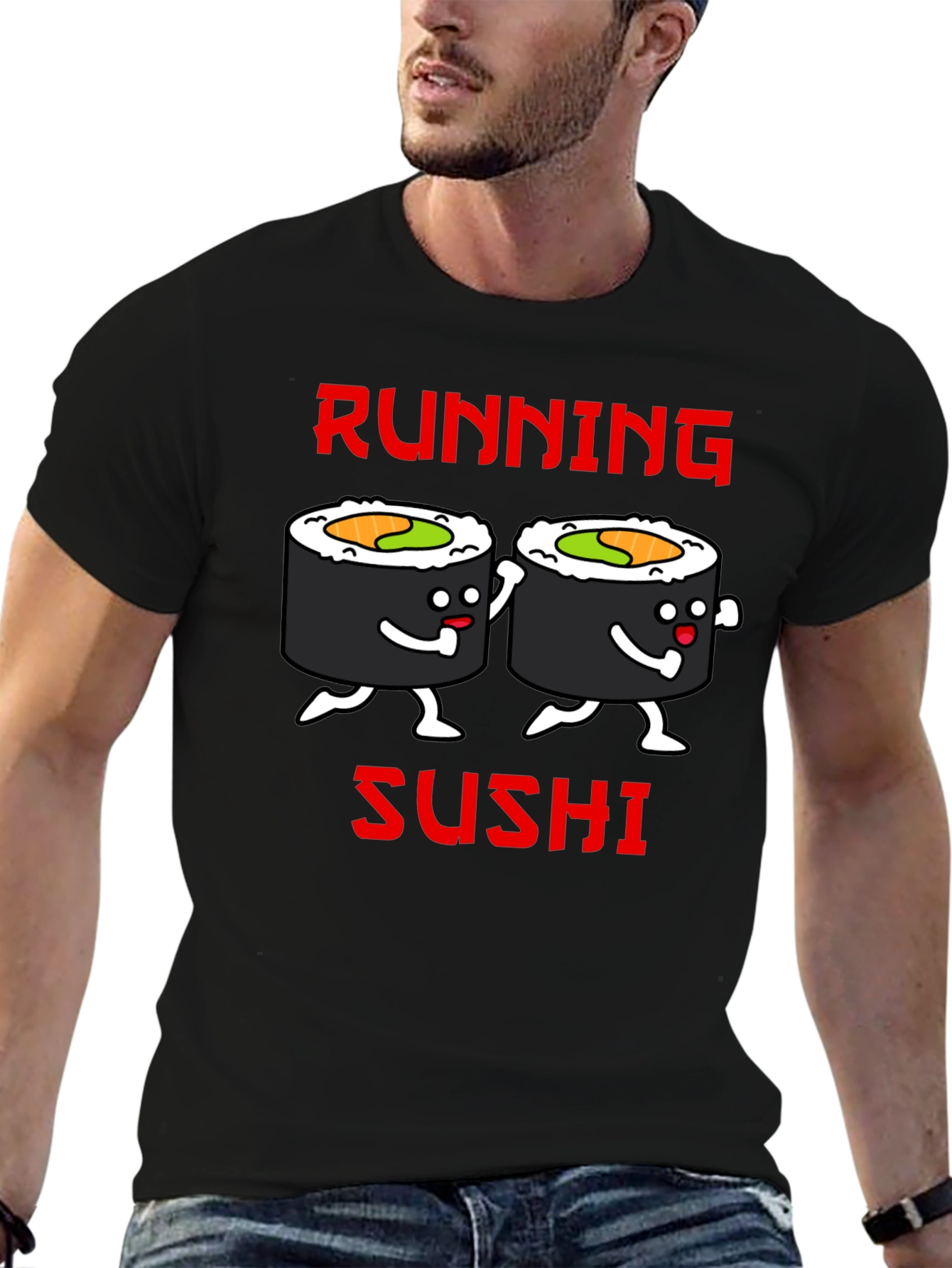 Black Running Sushi Graphic T-Shirt - Black view 6