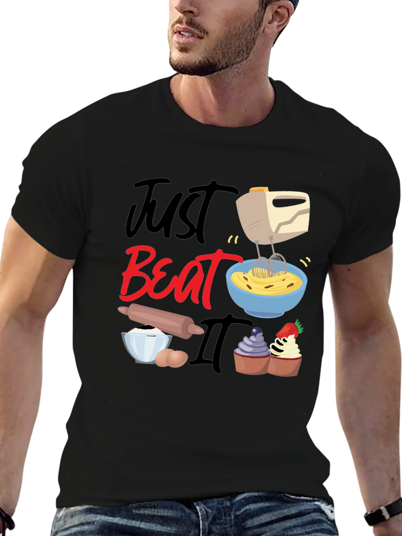 Black Just Beat It Funny Baking T-Shirt view 6