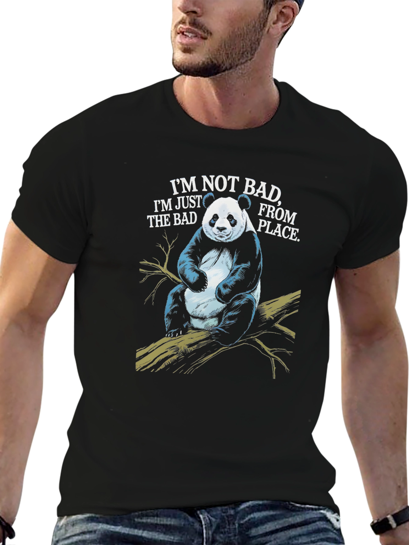Black Panda 'Not Bad' Graphic T-Shirt - Funny Men's Tee view 6