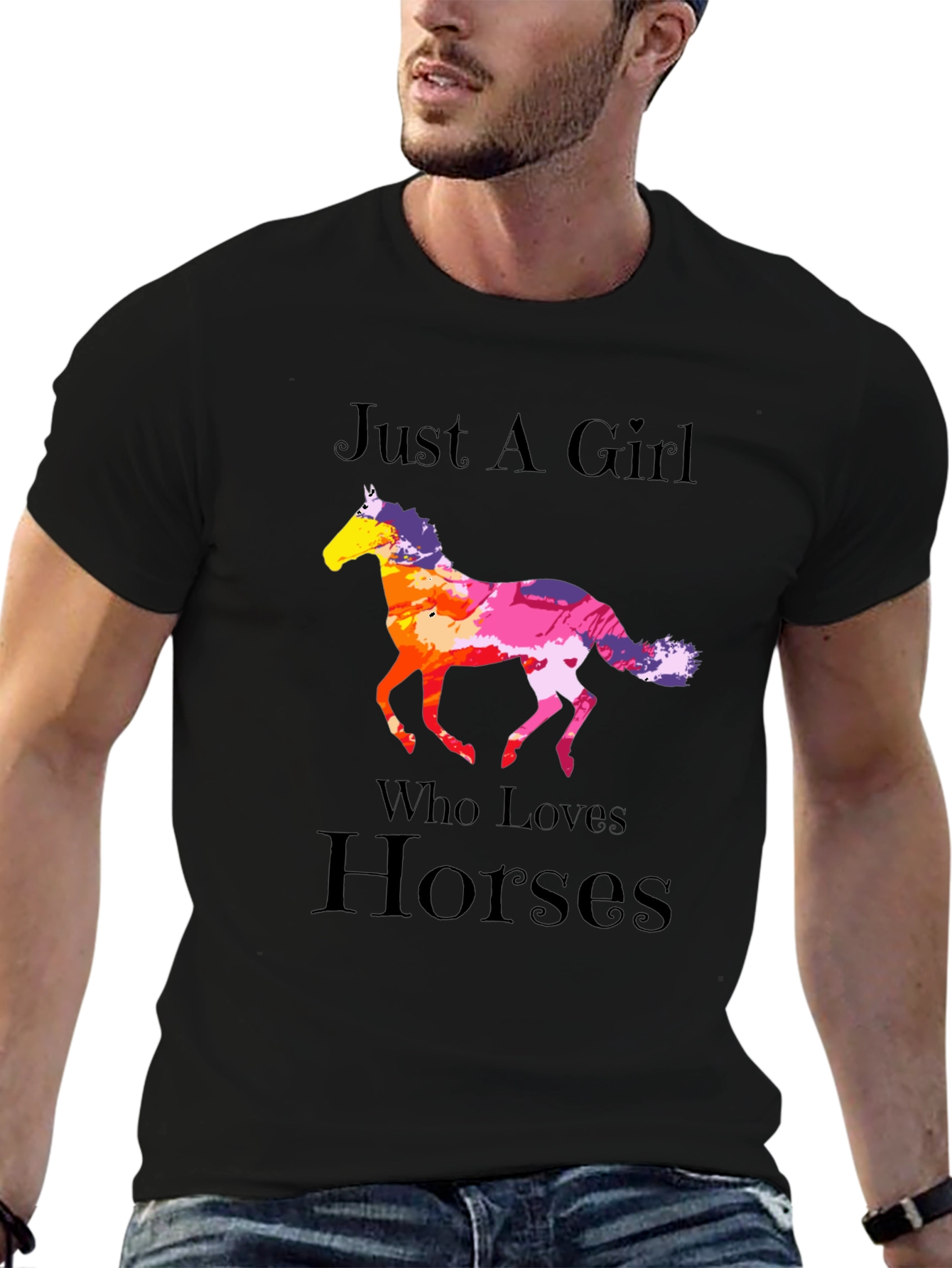 Black Just A Girl Who Loves Horses T-Shirt view 6