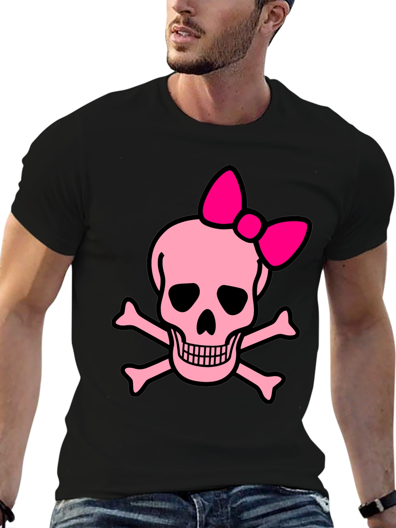 Black Pink Skull & Crossbones Bow T-Shirt view 6