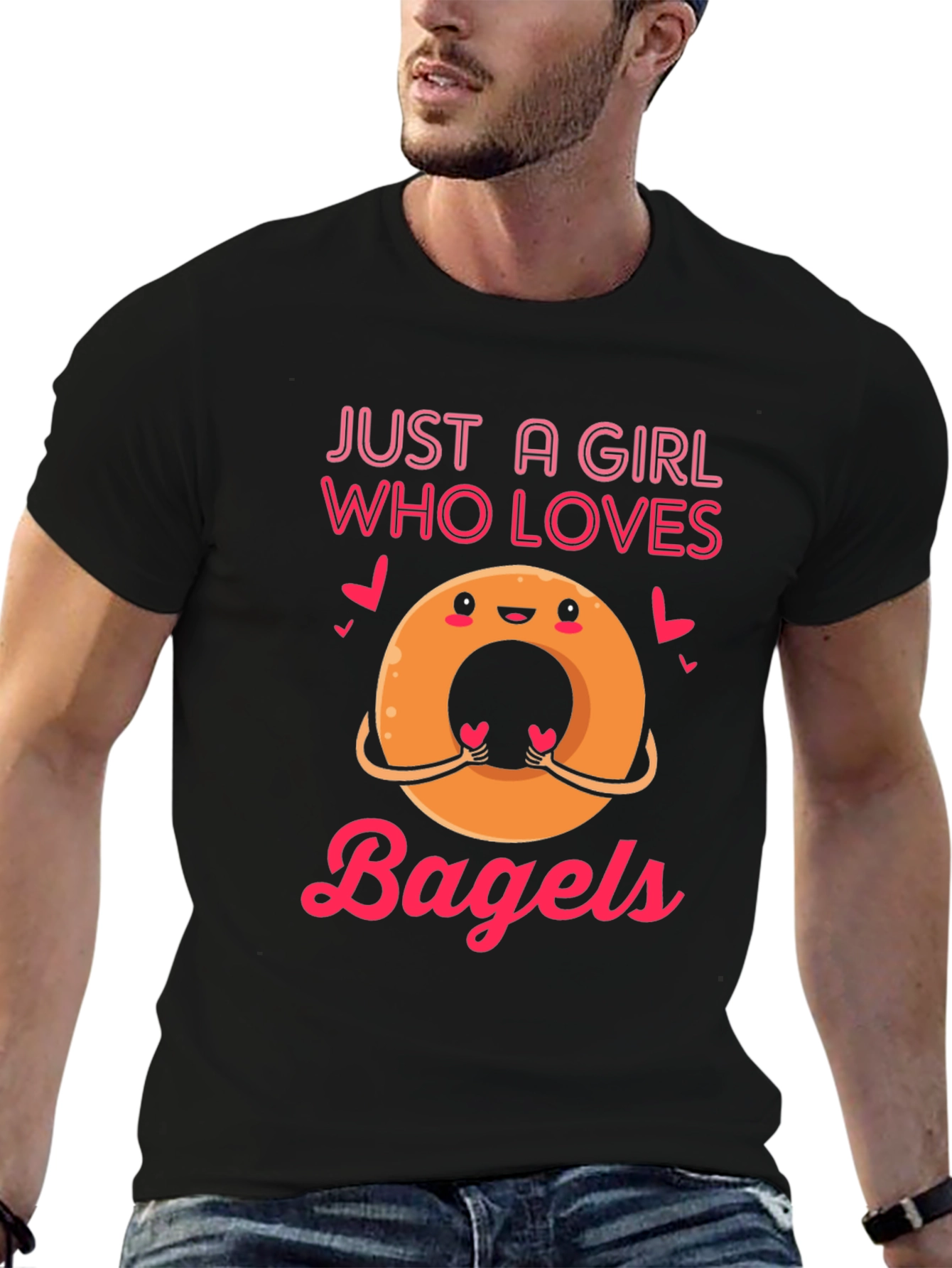 Black Just a Girl Who Loves Bagels T-Shirt Funny Cute Foodie Tee view 6