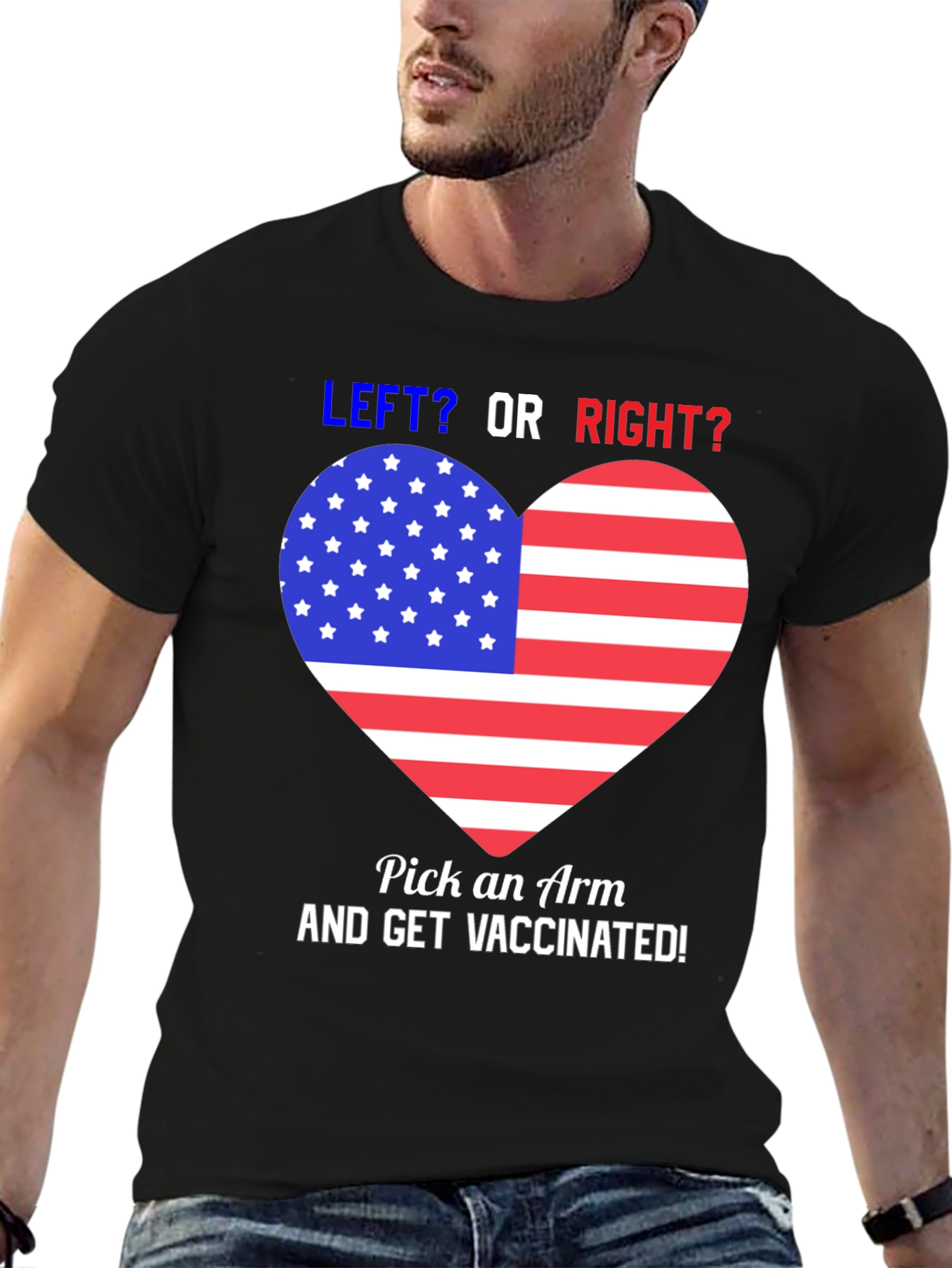 Black Patriotic Vaccination T-Shirt - Left or Right, Get Vaccinated! view 6