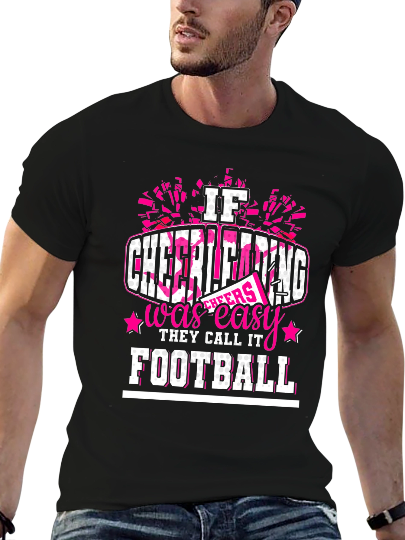 Black Cheerleading T-Shirt - If Cheerleading Was Easy, They Call It Football view 6