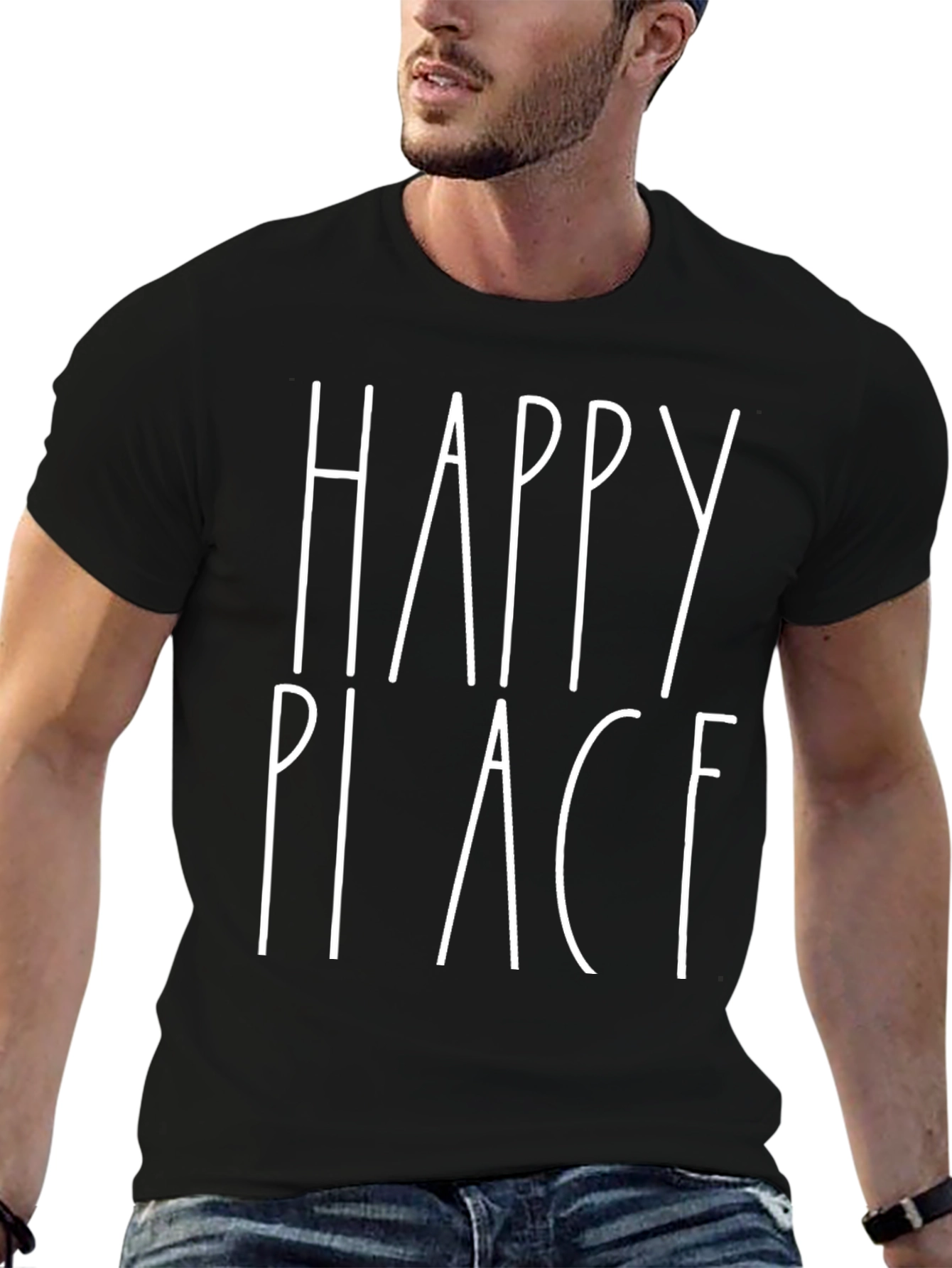 Black Happy Place Graphic Tee - Black Cotton T-Shirt view 6