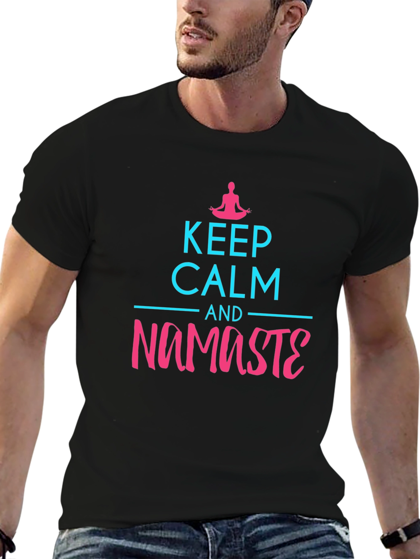 Black Keep Calm and Namaste Graphic Tee view 6