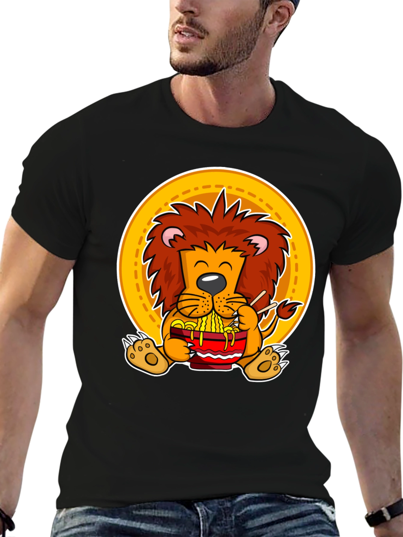 Black Lion Ramen T-Shirt: Cute Animal Graphic Tee for Noodle Lovers view 6