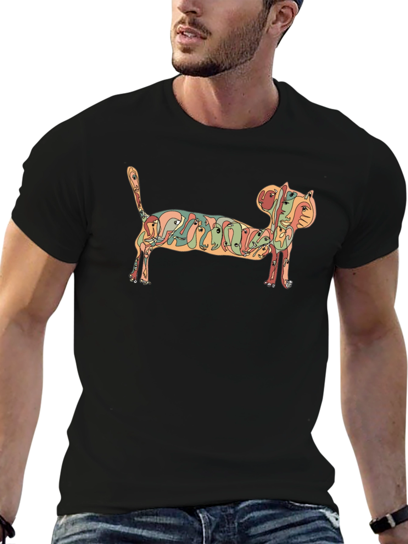 Abstract Cat Faces Graphic Tee - Unique Design - 6
