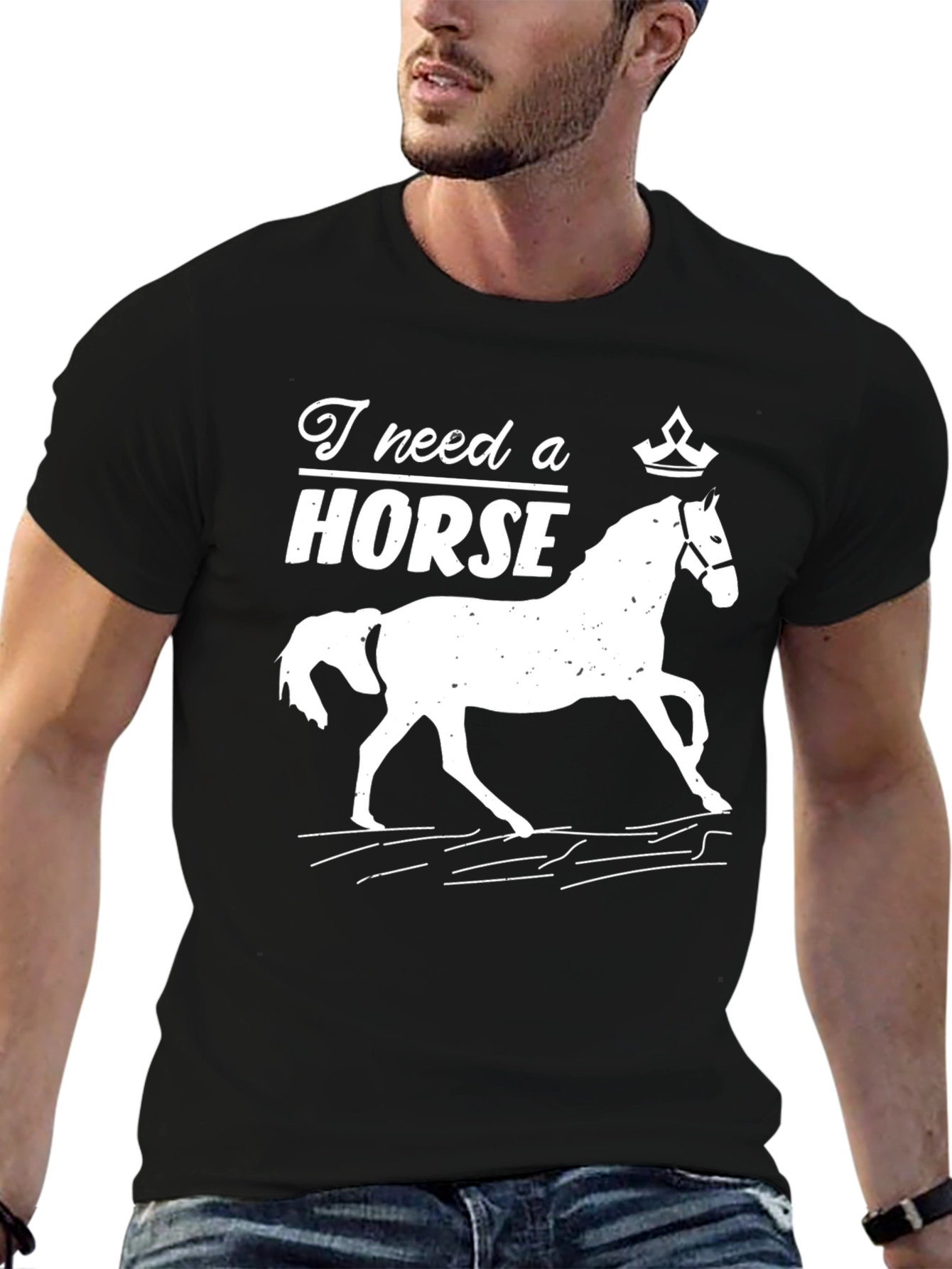 Black I Need a Horse Graphic Tee - Black Cotton T-Shirt view 6