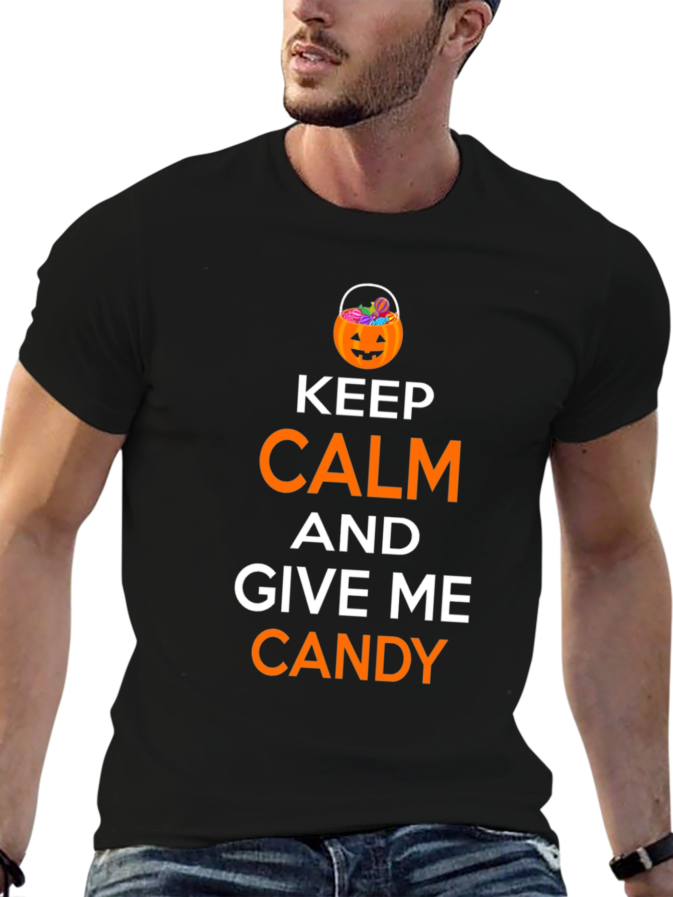 Black Keep Calm and Give Me Candy Halloween T-Shirt view 6