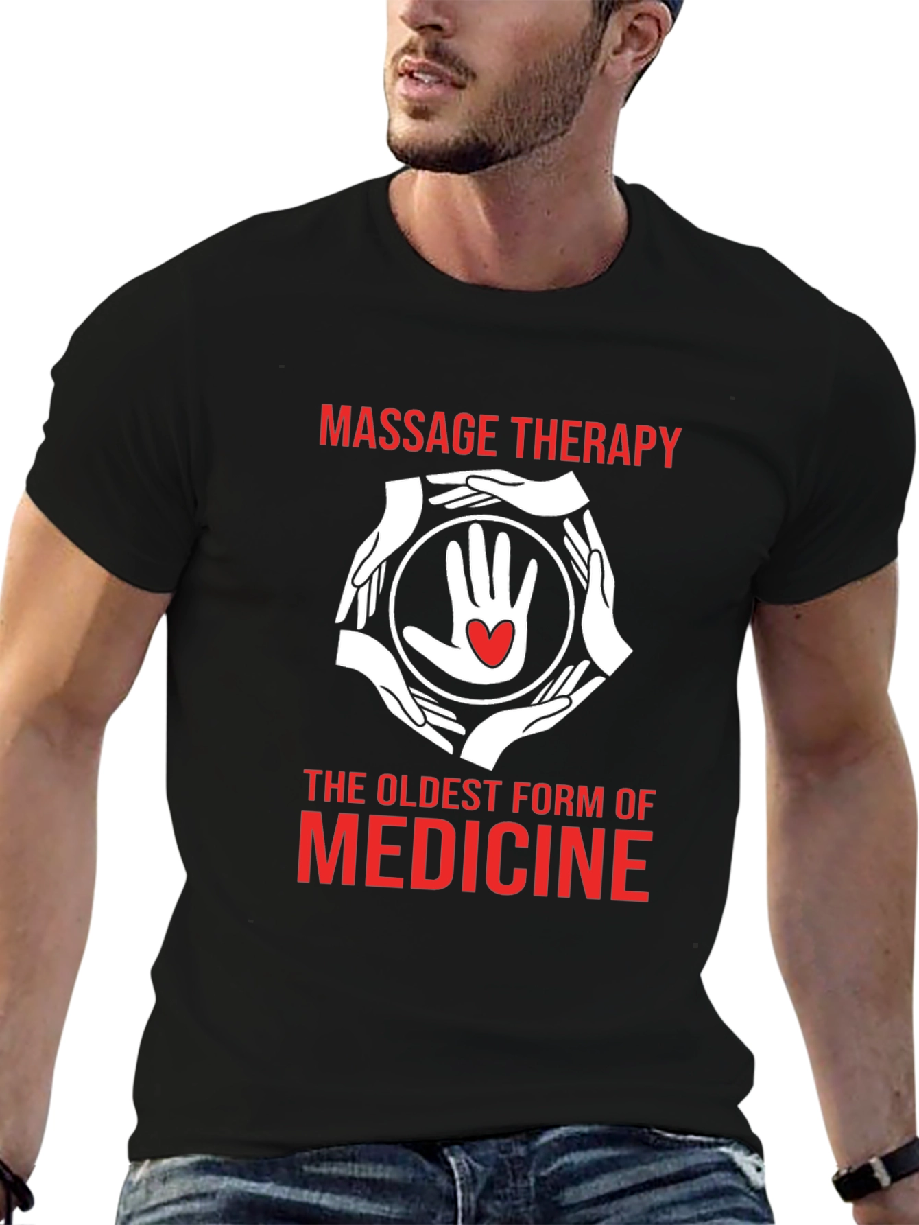 Black Massage Therapy T-Shirt: The Oldest Medicine view 6