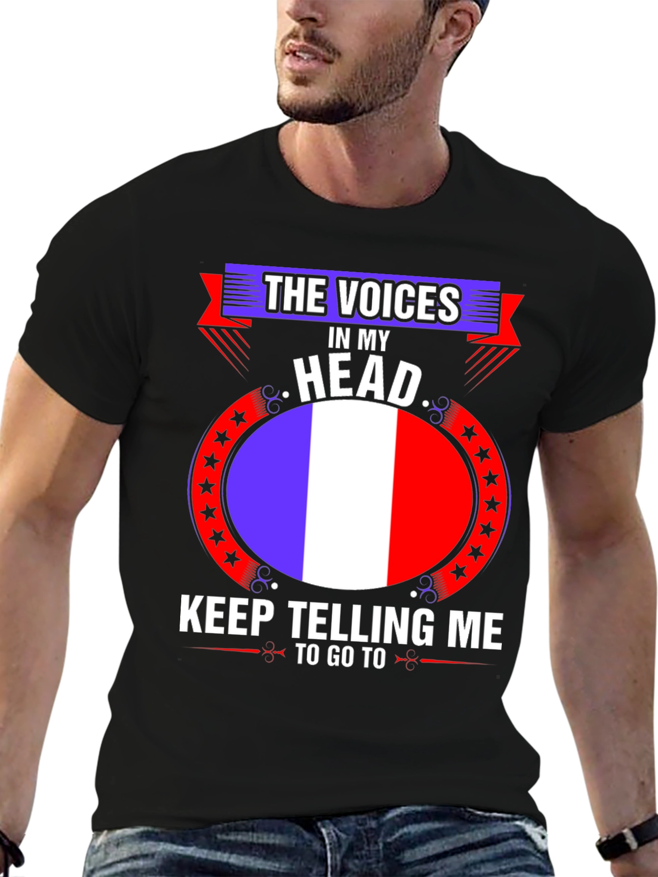 Black France Flag Voices in My Head T-Shirt view 6
