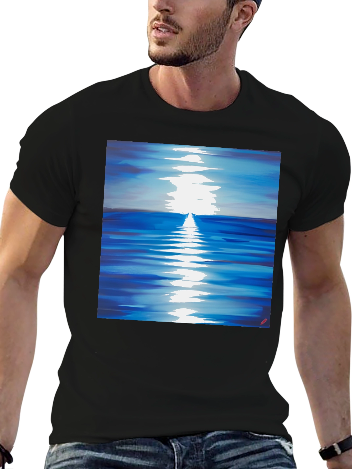 Black Ocean Reflection Graphic Tee - Black Unisex T-Shirt view 6