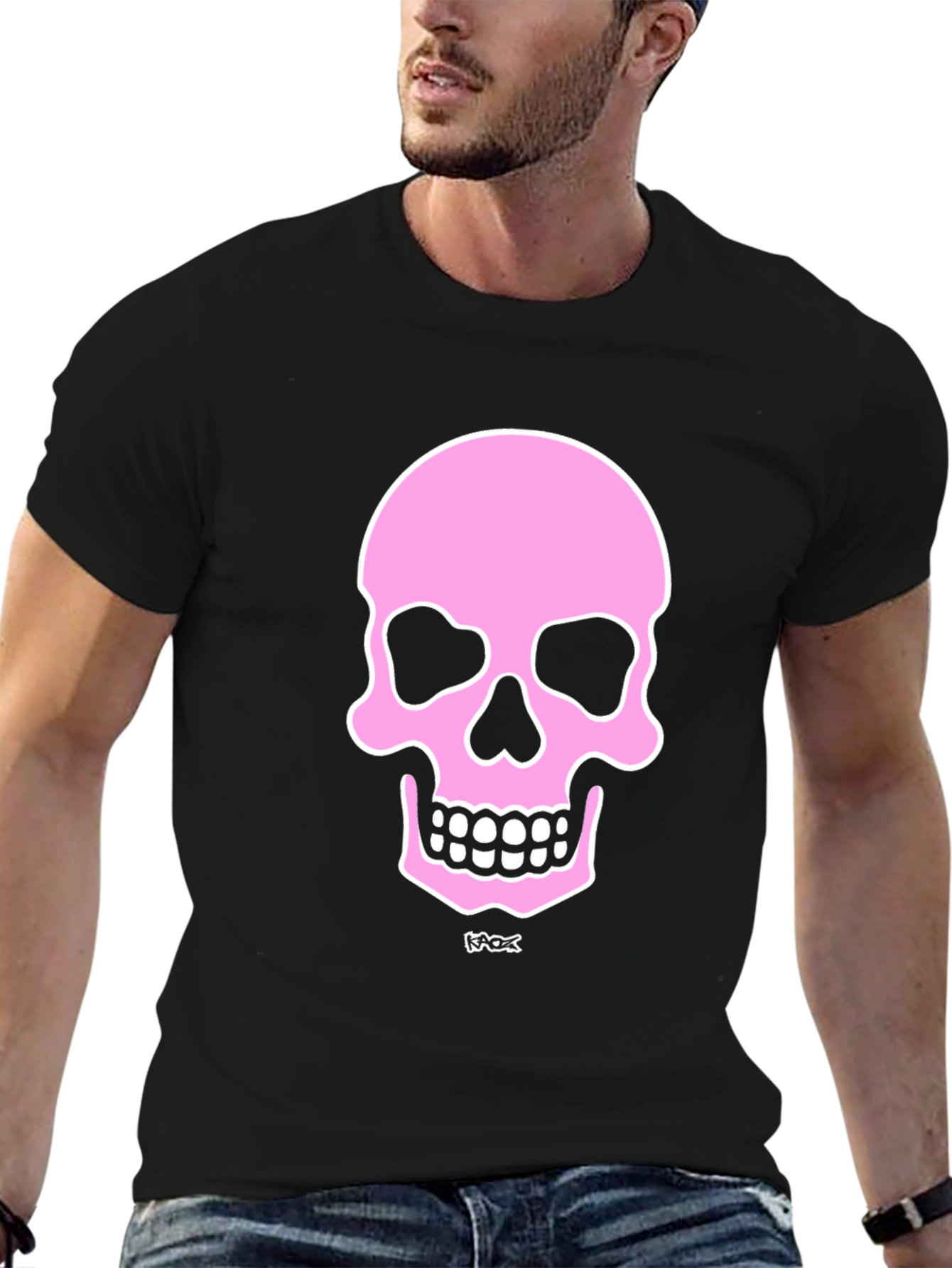 Black Pink Skull Graphic Black T-Shirt view 6