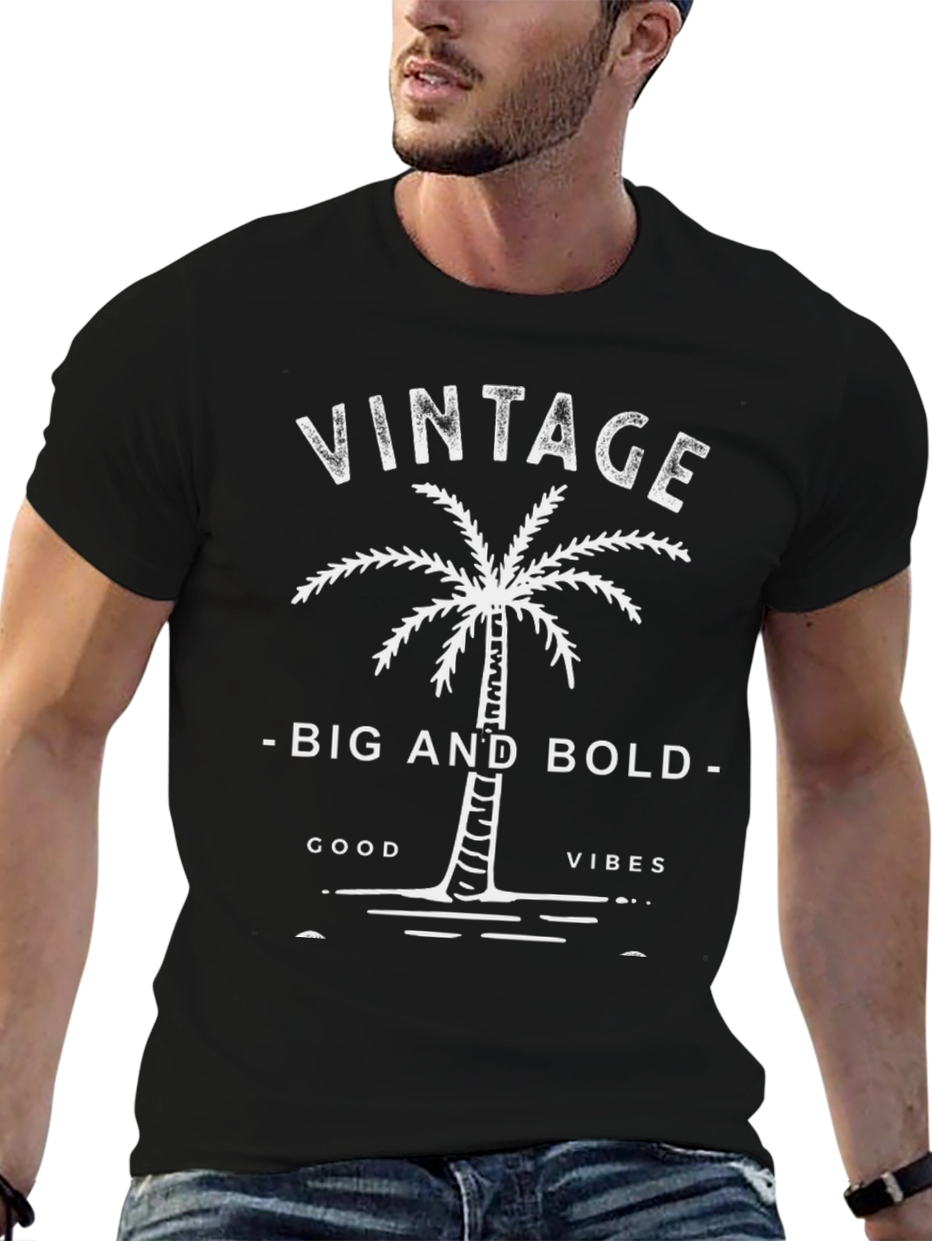 Black Vintage Palm Tree Graphic Tee - Big and Bold view 6