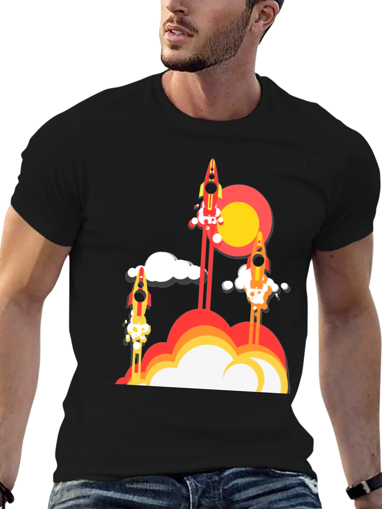 Black Rocket Launch Graphic Tee - Retro Style view 6