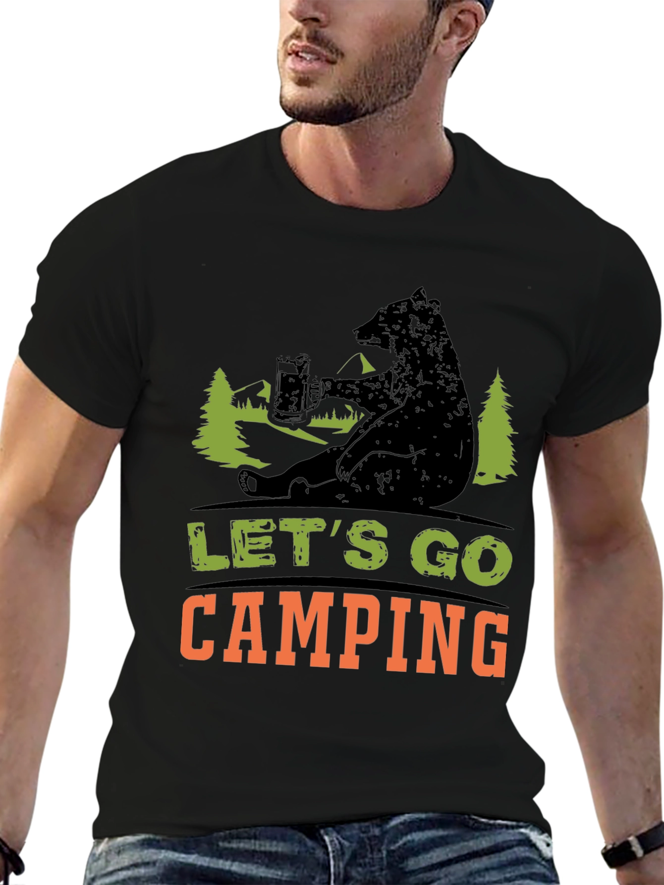 Black Let's Go Camping Bear T-Shirt view 6