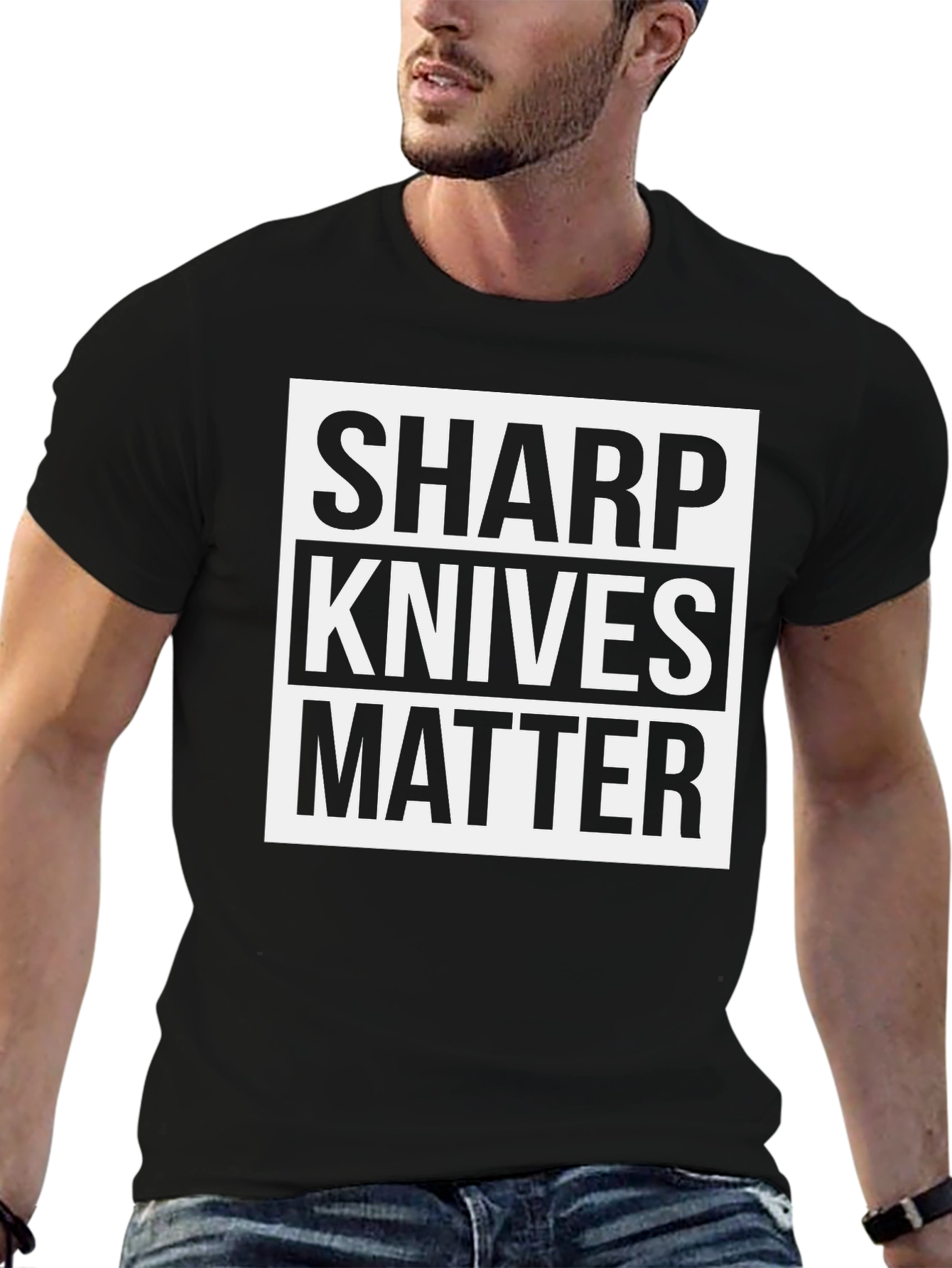 Black Sharp Knives Matter Graphic Tee - Black Cotton view 6