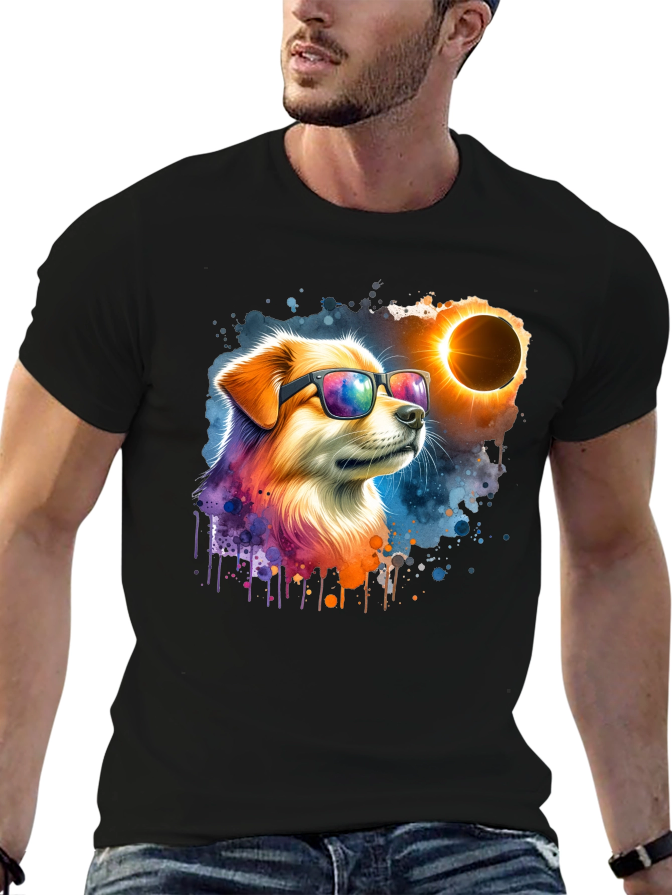 Black Cool Dog Eclipse T-Shirt - Unisex Graphic Tee view 6