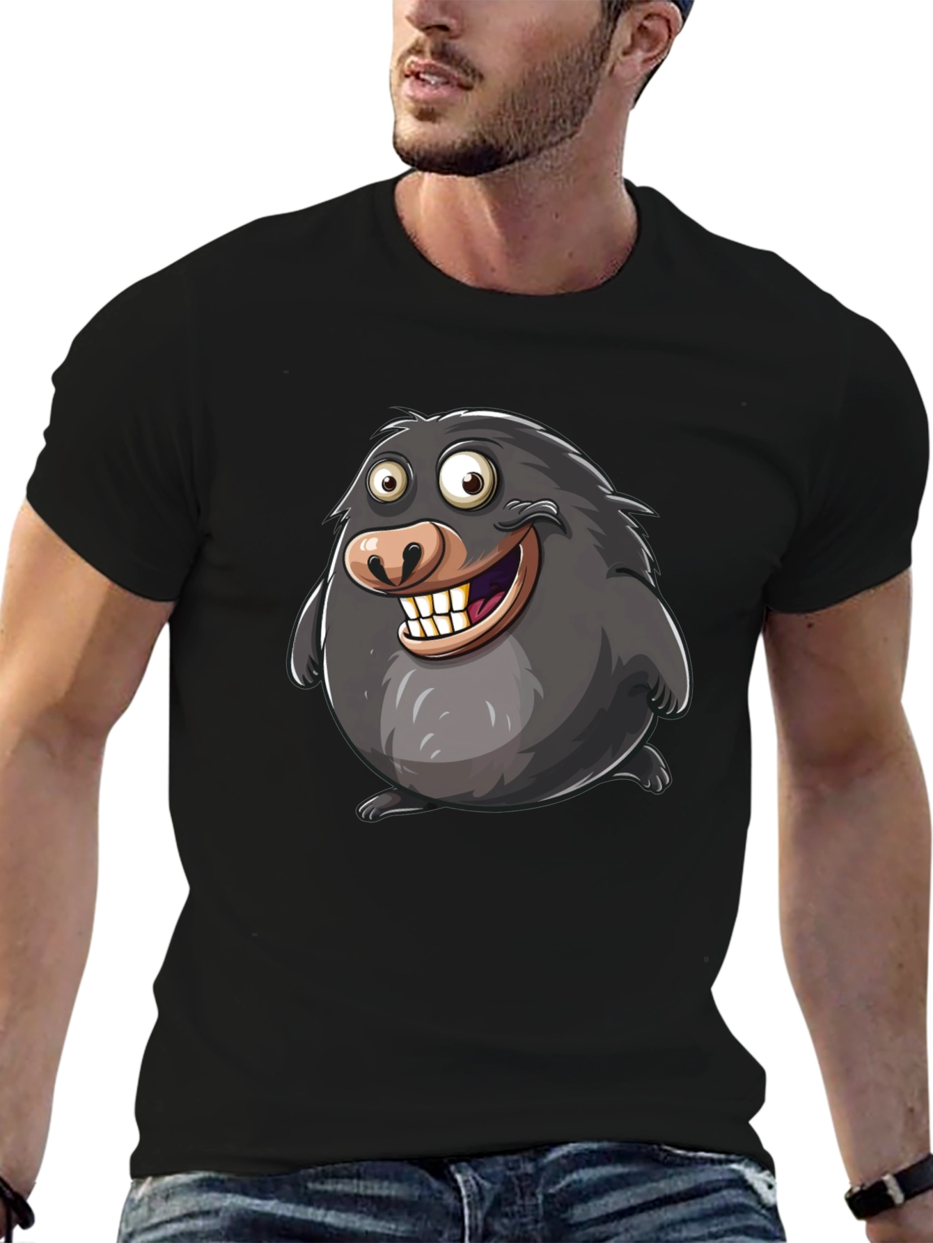 Black Funny Mole Cartoon Black T-Shirt view 6