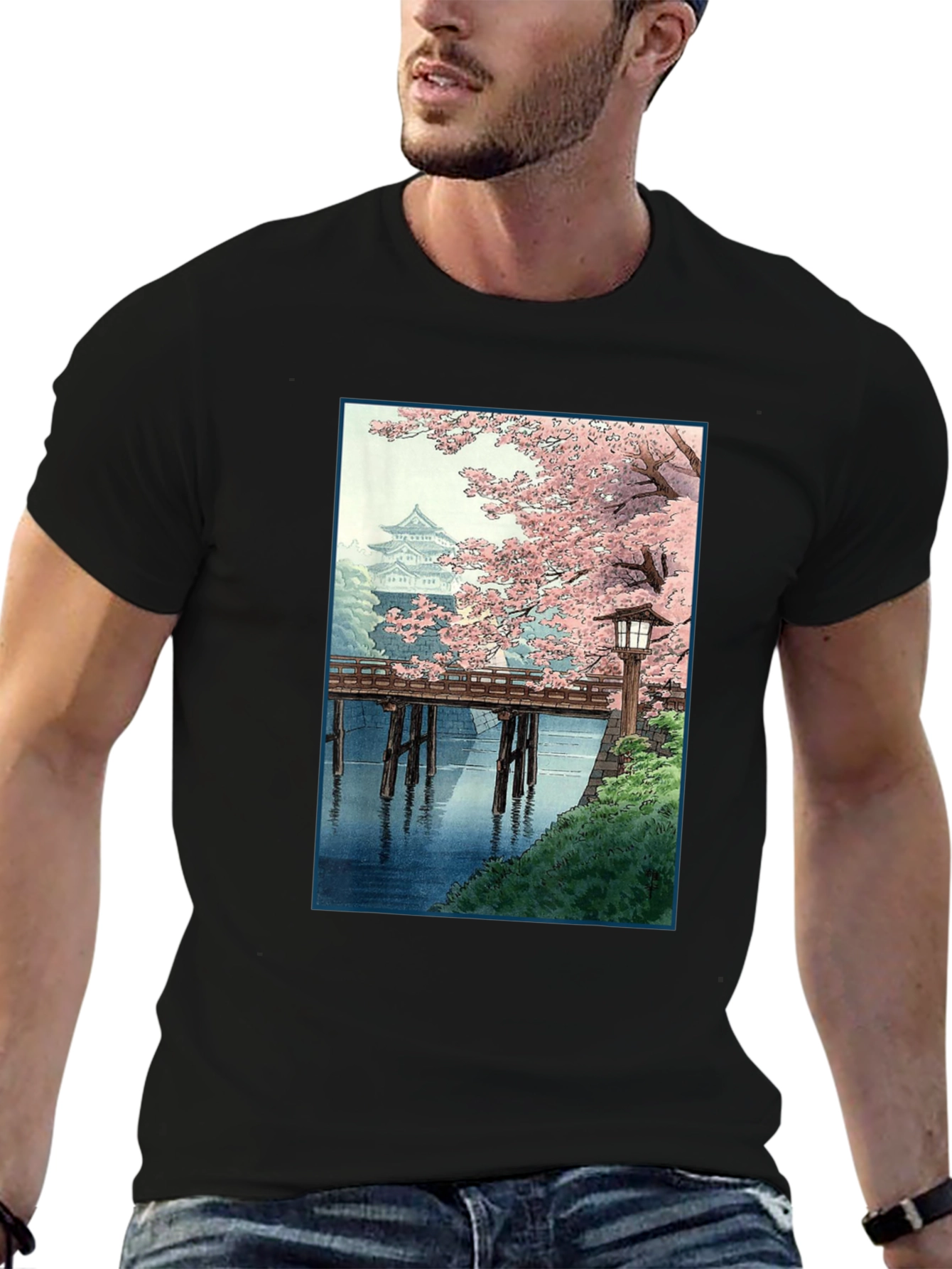 Black Japanese Cherry Blossom T-Shirt view 6