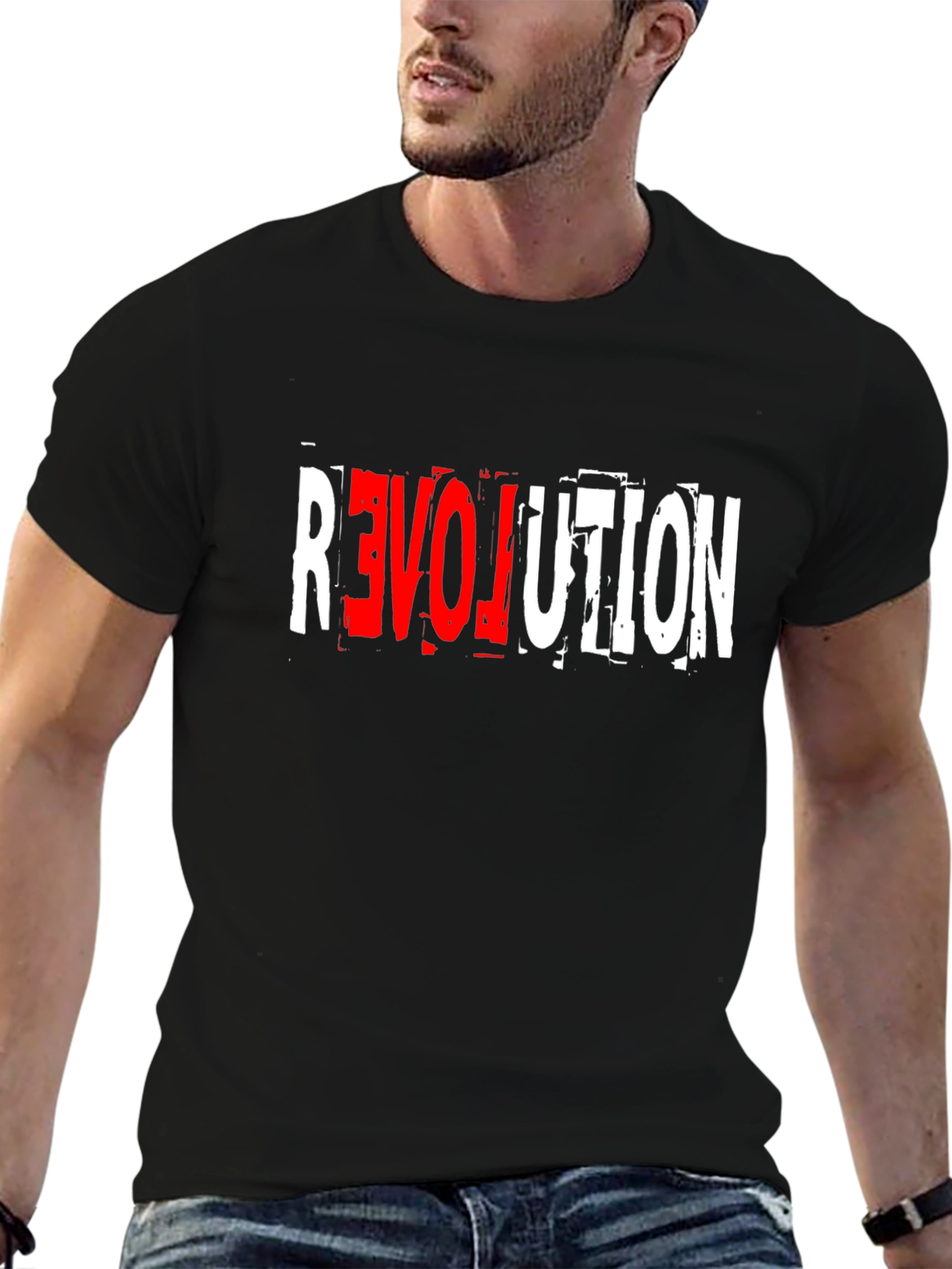 Black Revolution Graphic Tee - Bold Black Cotton T-Shirt view 6