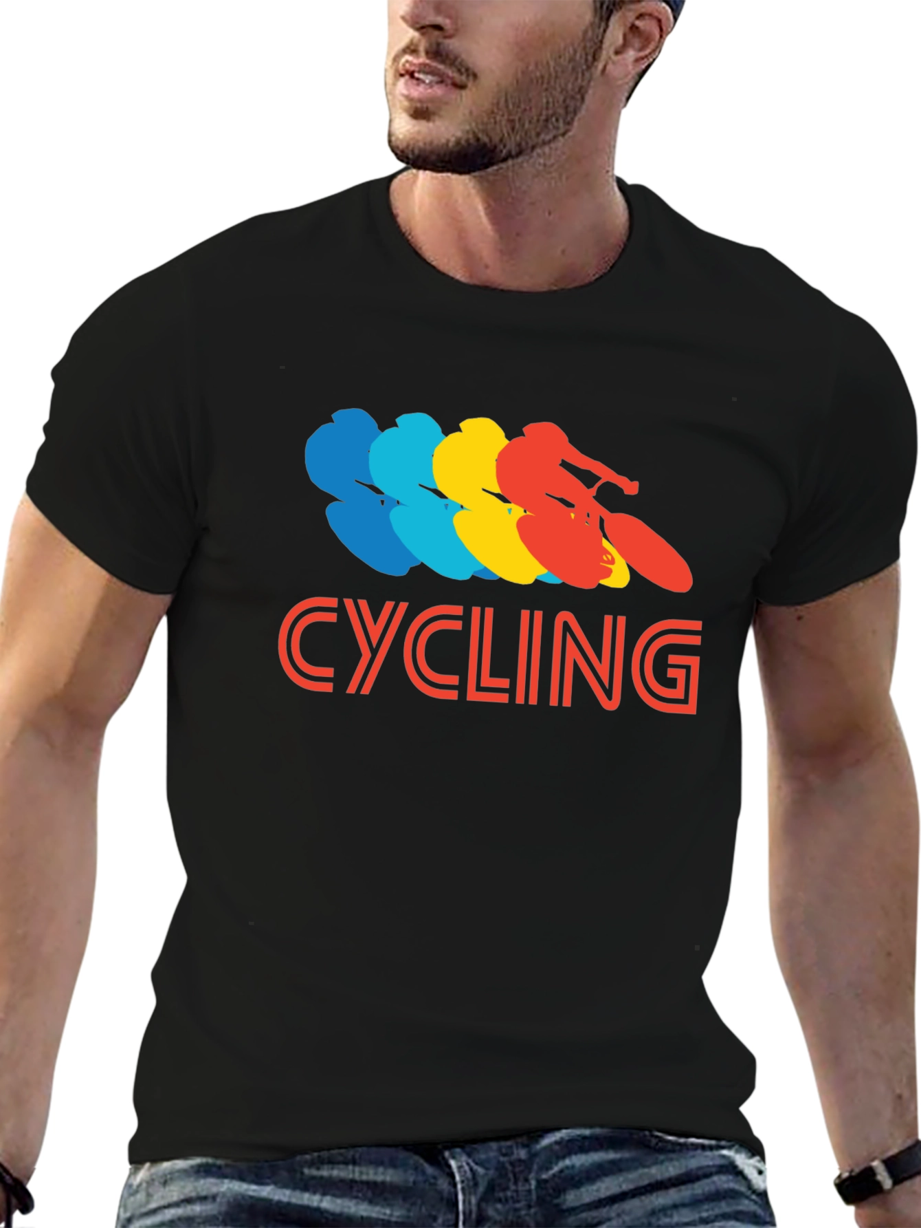 Black Retro Cycling Graphic Tee - Black Cotton T-Shirt view 6