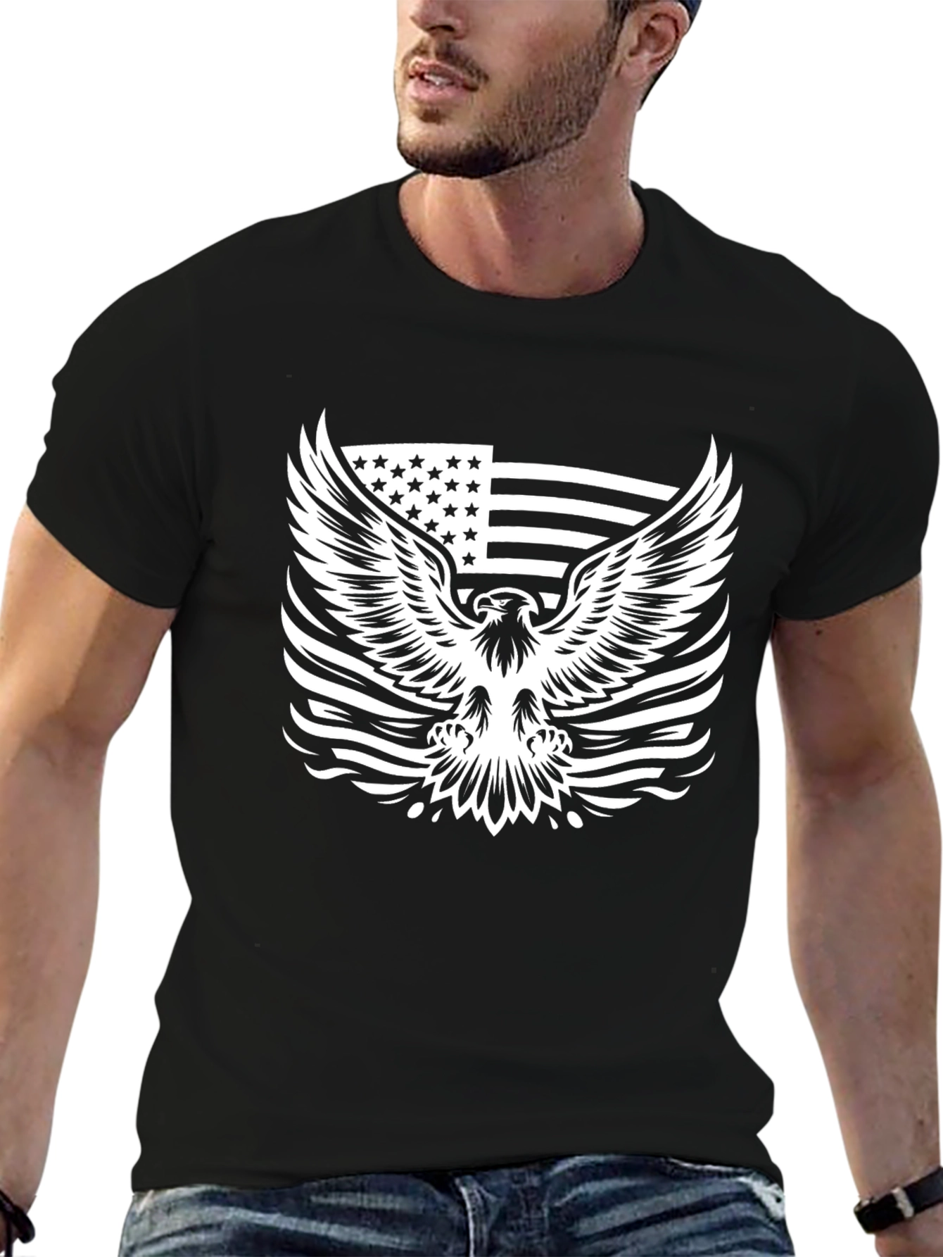 Black American Eagle Flag Graphic Tee - Black view 6