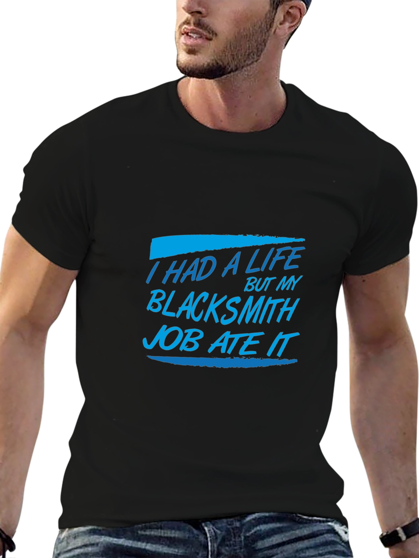 Black Blacksmith Job T-Shirt Funny Black Tee view 6