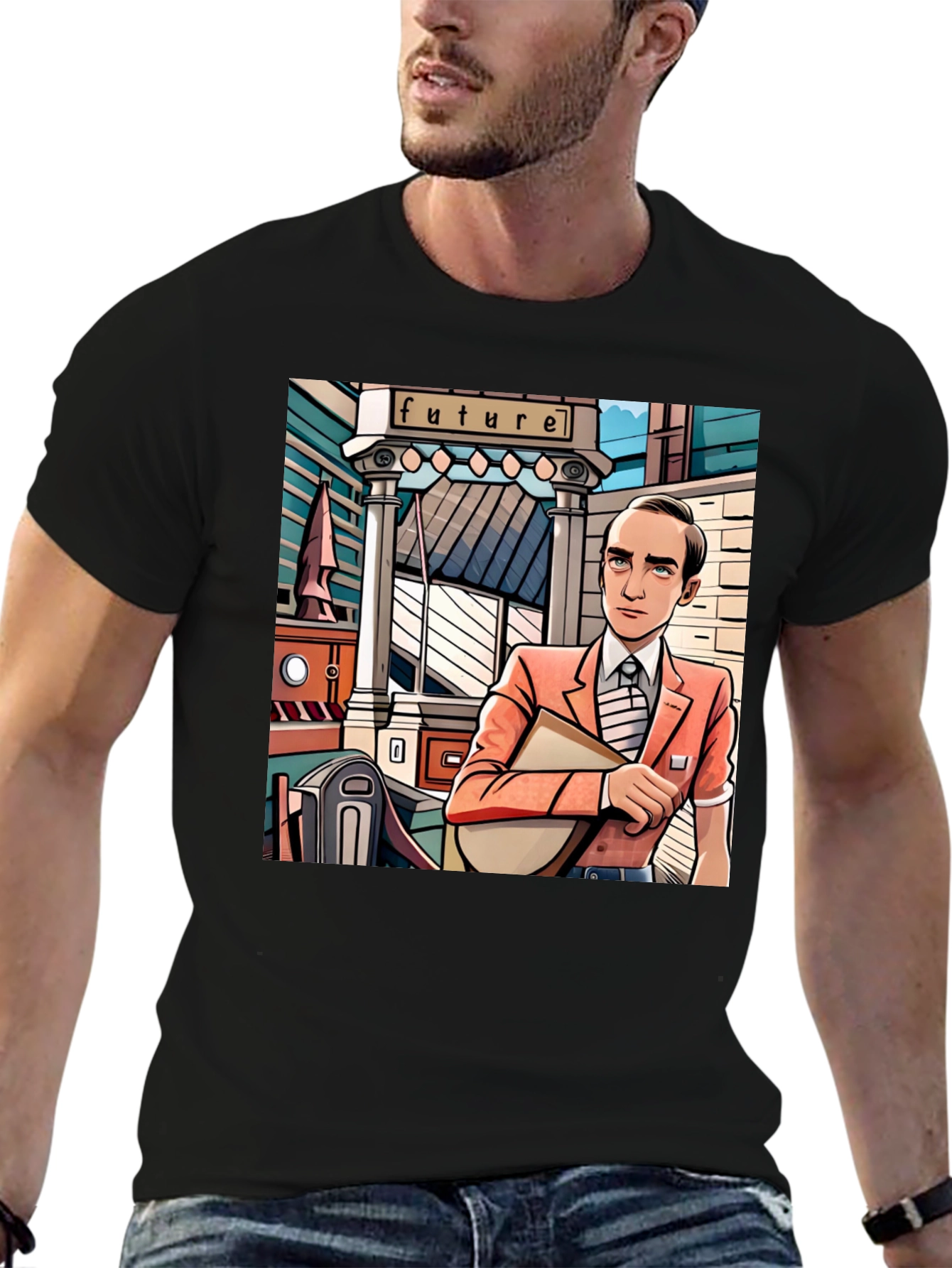 Black Cartoon Man Black T-Shirt view 6