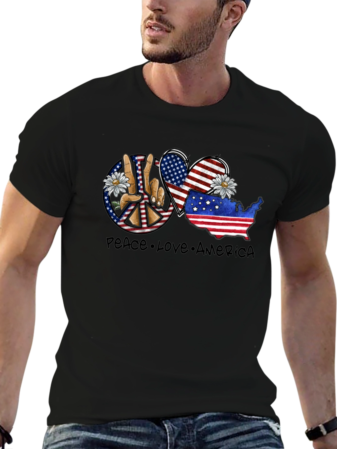 Black Peace Love America Graphic T-Shirt view 6