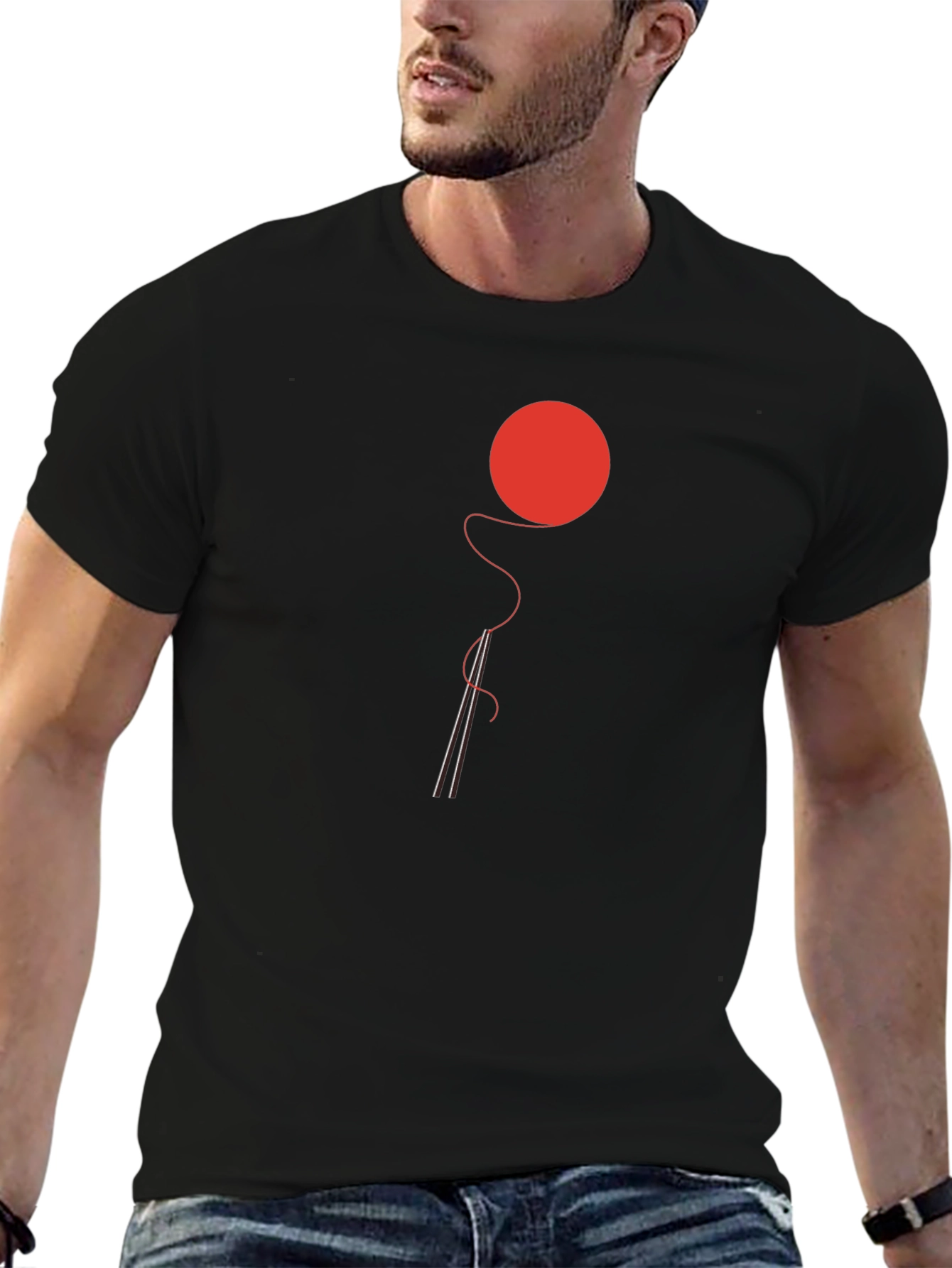 Black Minimalist Red Ball & Needle Black T-Shirt view 6