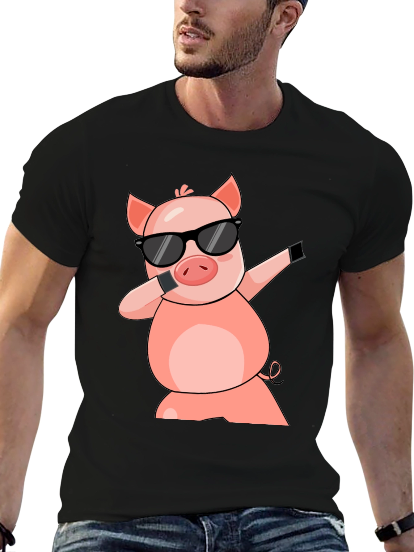 Black Dabbing Pig T-Shirt - Cool Cartoon Graphic Tee view 6