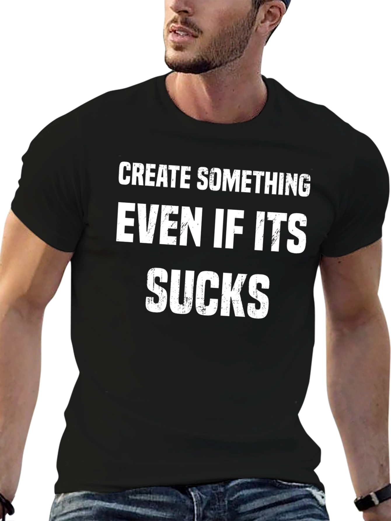 Black Inspirational Graphic T-Shirt - Create Something view 6