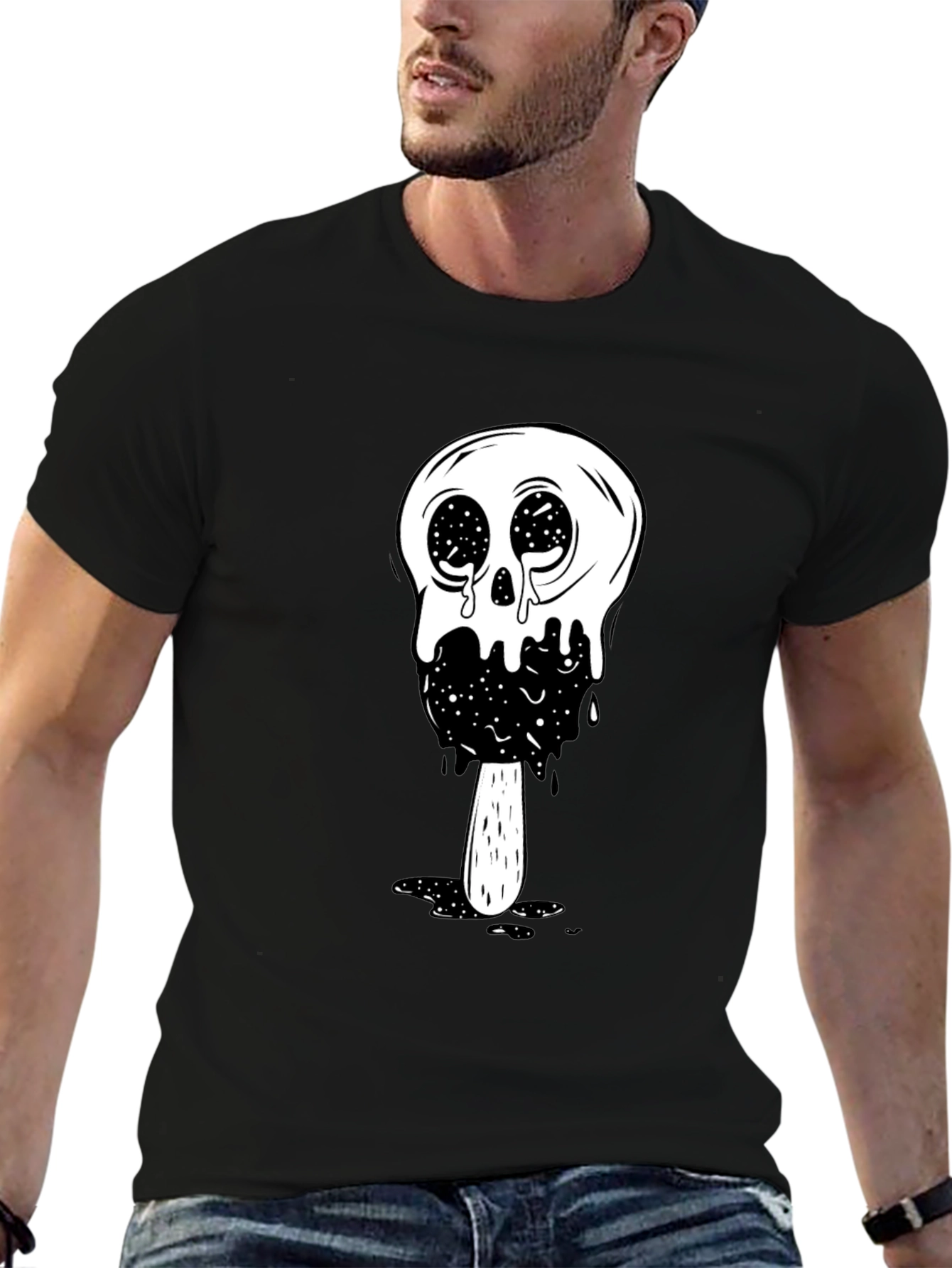 Black Cool Skull Ice Cream Graphic Tee - Black view 6