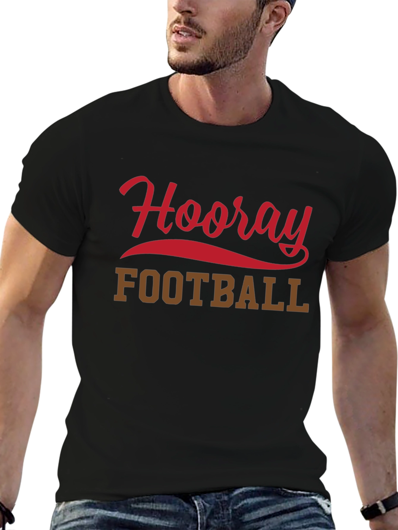 Black Hooray Football T-Shirt, Black Short Sleeve Tee view 6