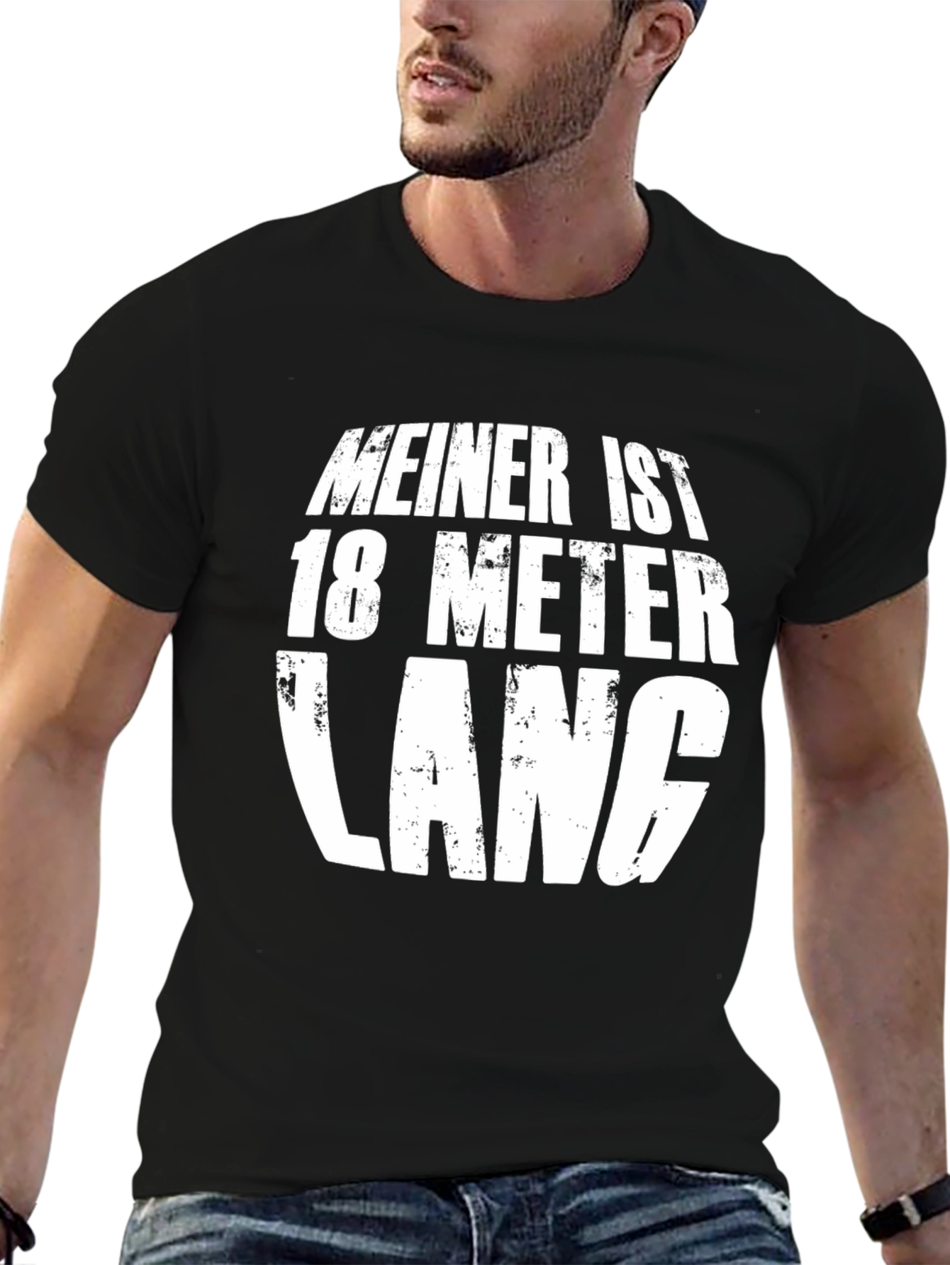Black Funny "Meiner Ist 18 Meter Lang" T-Shirt view 6