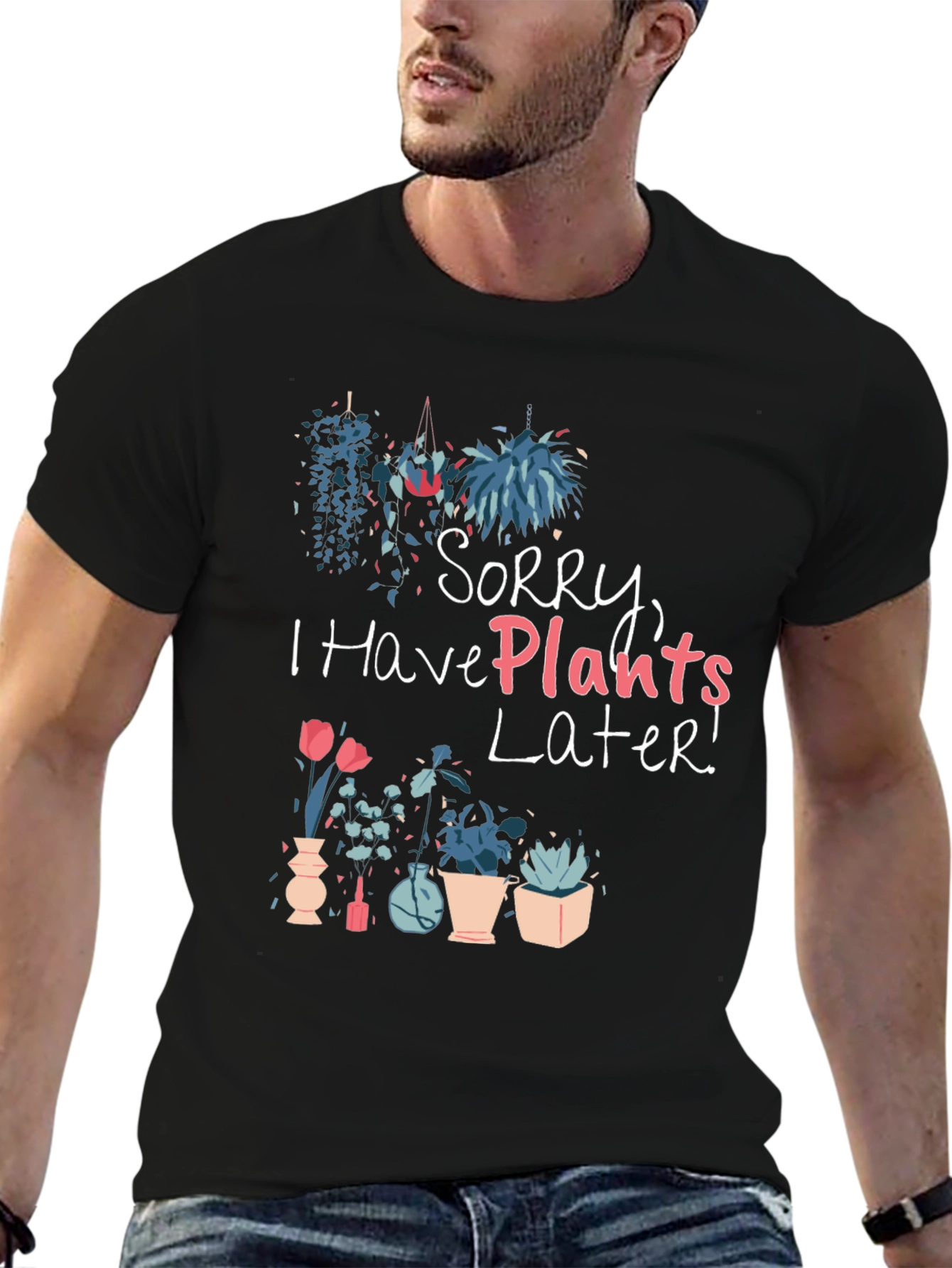 Black Plant Lover Graphic Tee - Sorry I Have Plants Later view 6