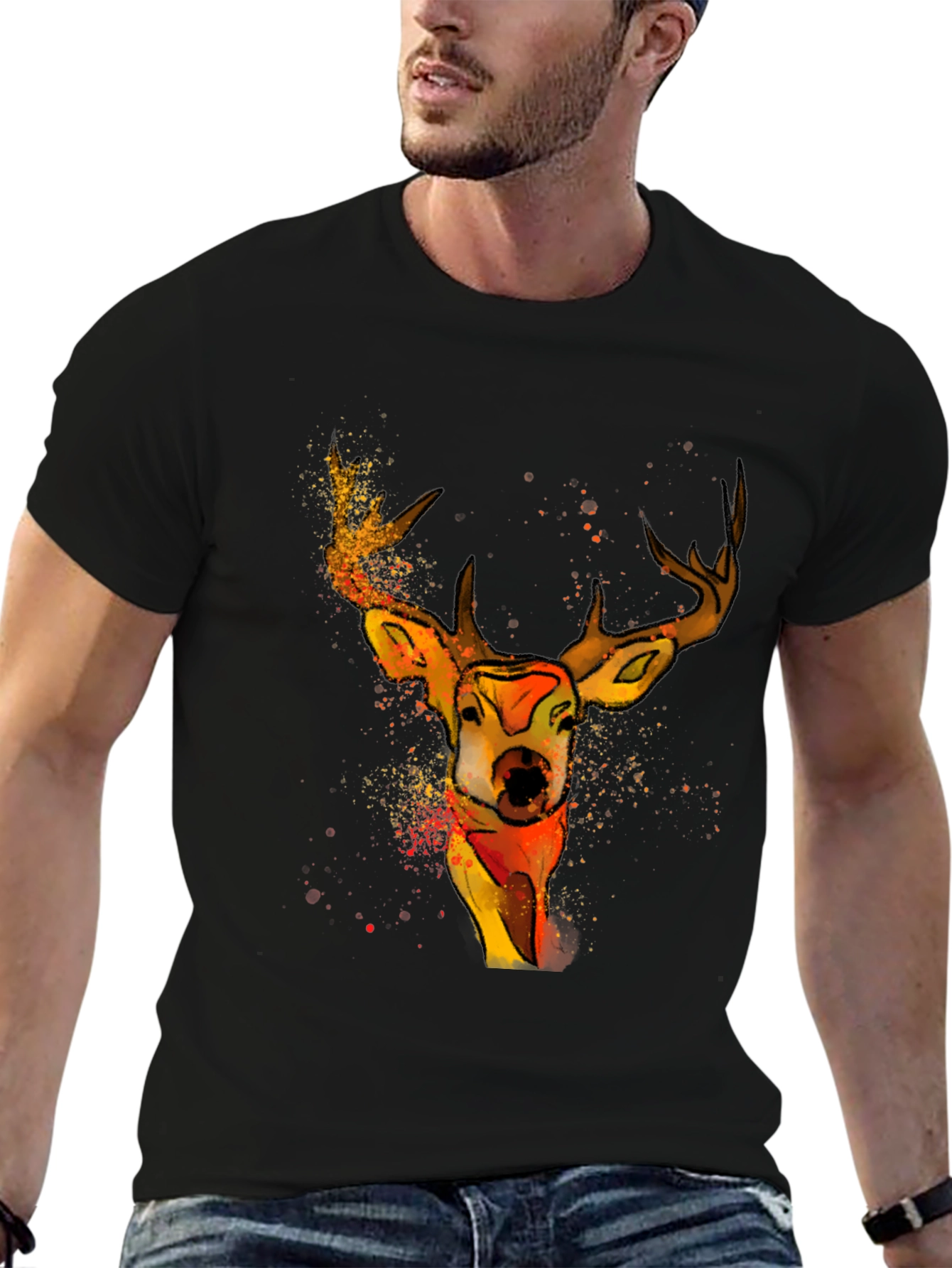 Black Watercolor Deer Graphic T-Shirt - Unique Animal Tee view 6