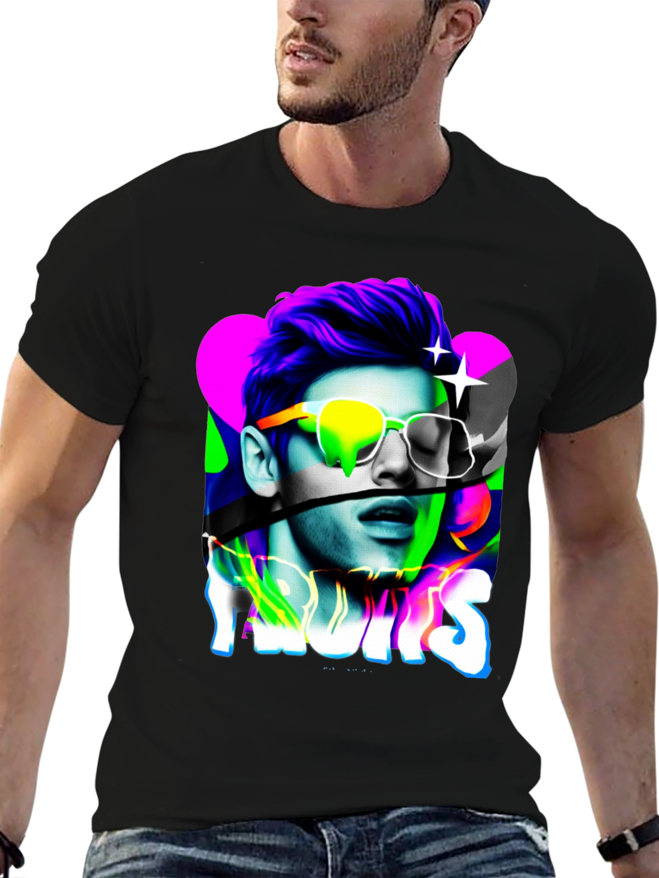 Black Vaporwave "Fruits" Graphic Print T-Shirt view 6