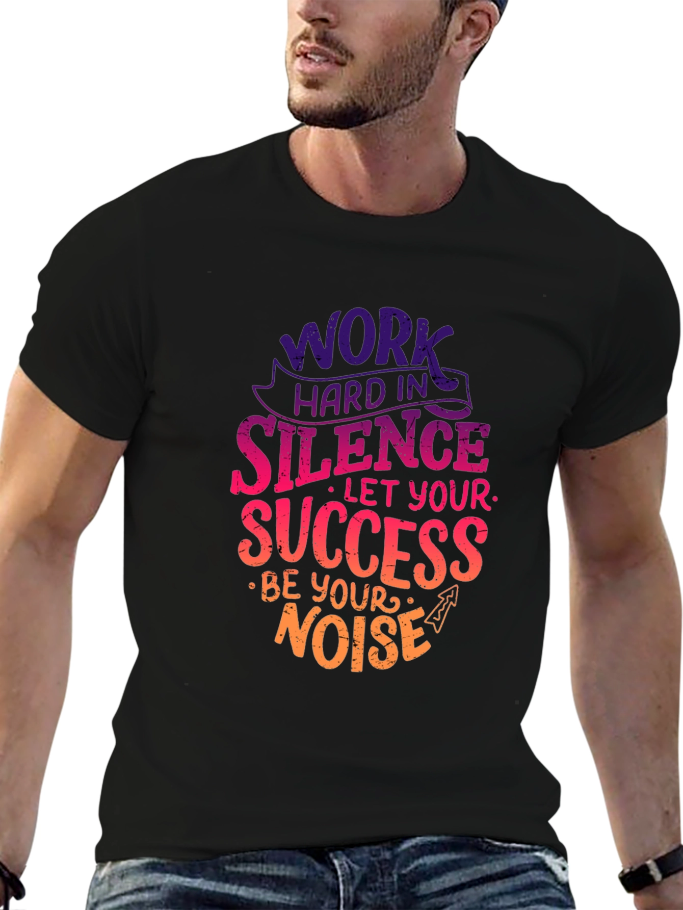 Black Work Hard in Silence T-Shirt Motivational Quote Tee view 6