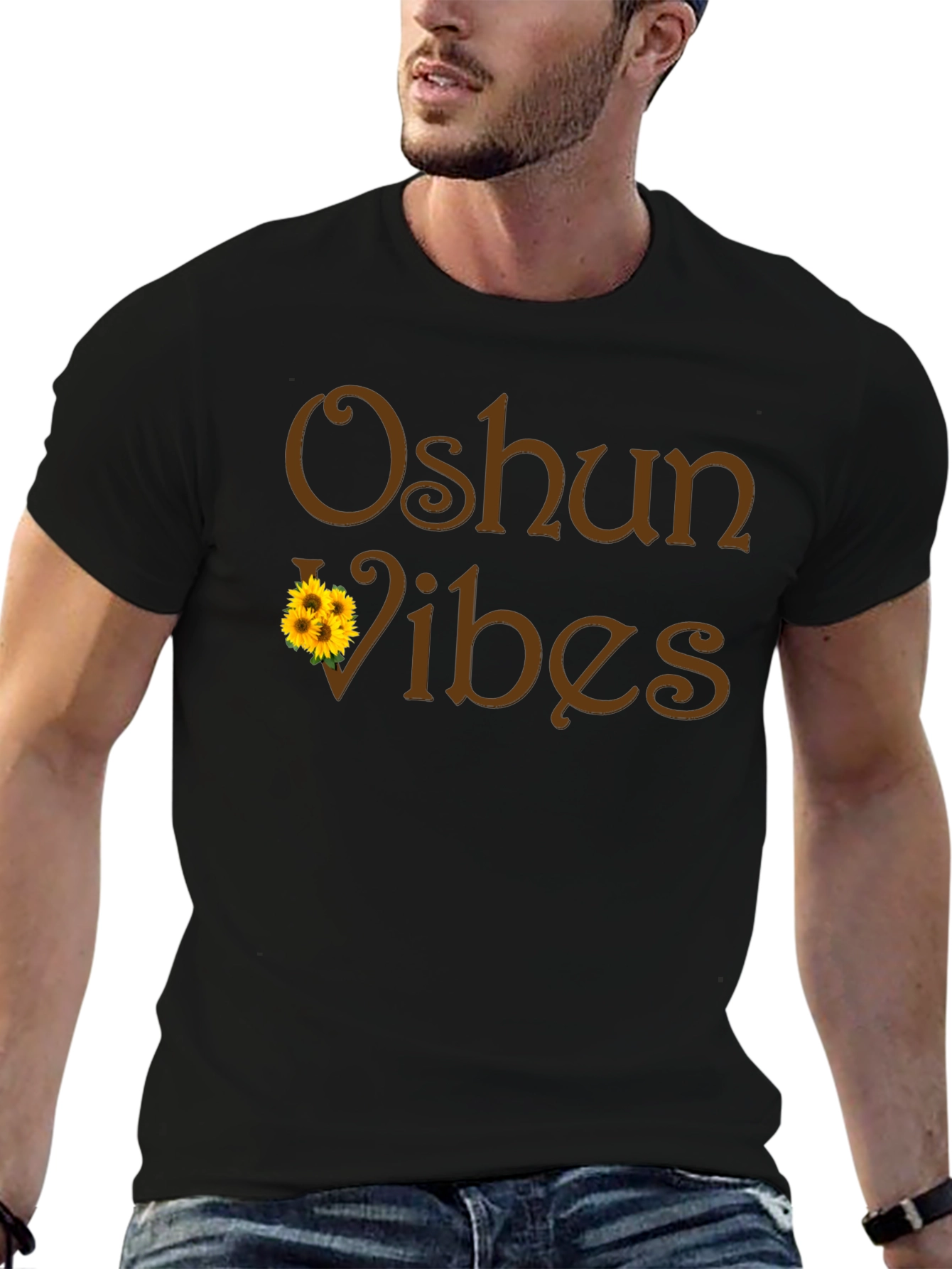 Black Oshun Vibes Black Graphic T-Shirt view 6